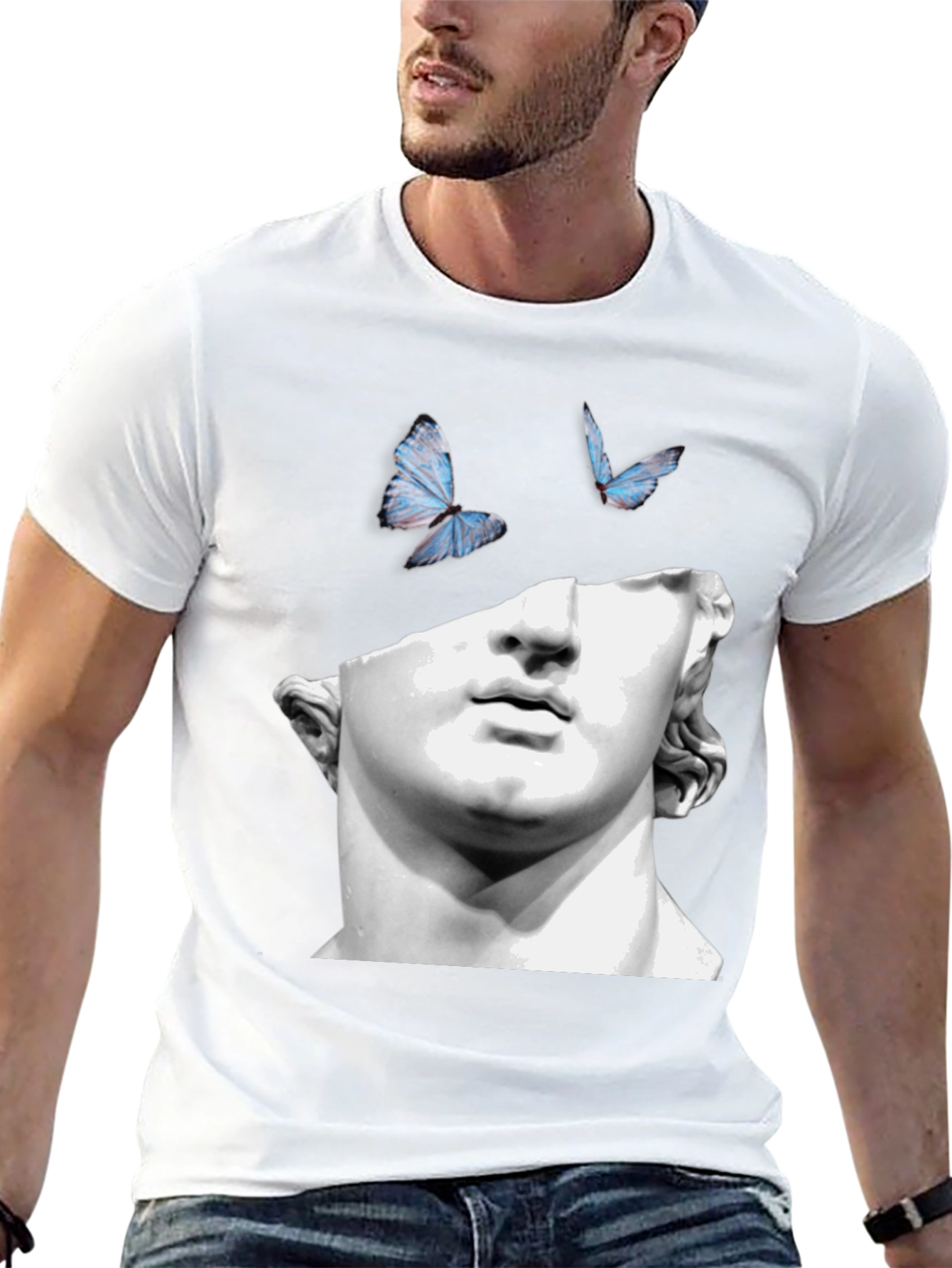 Sculpture & Butterfly Graphic Black T-Shirt