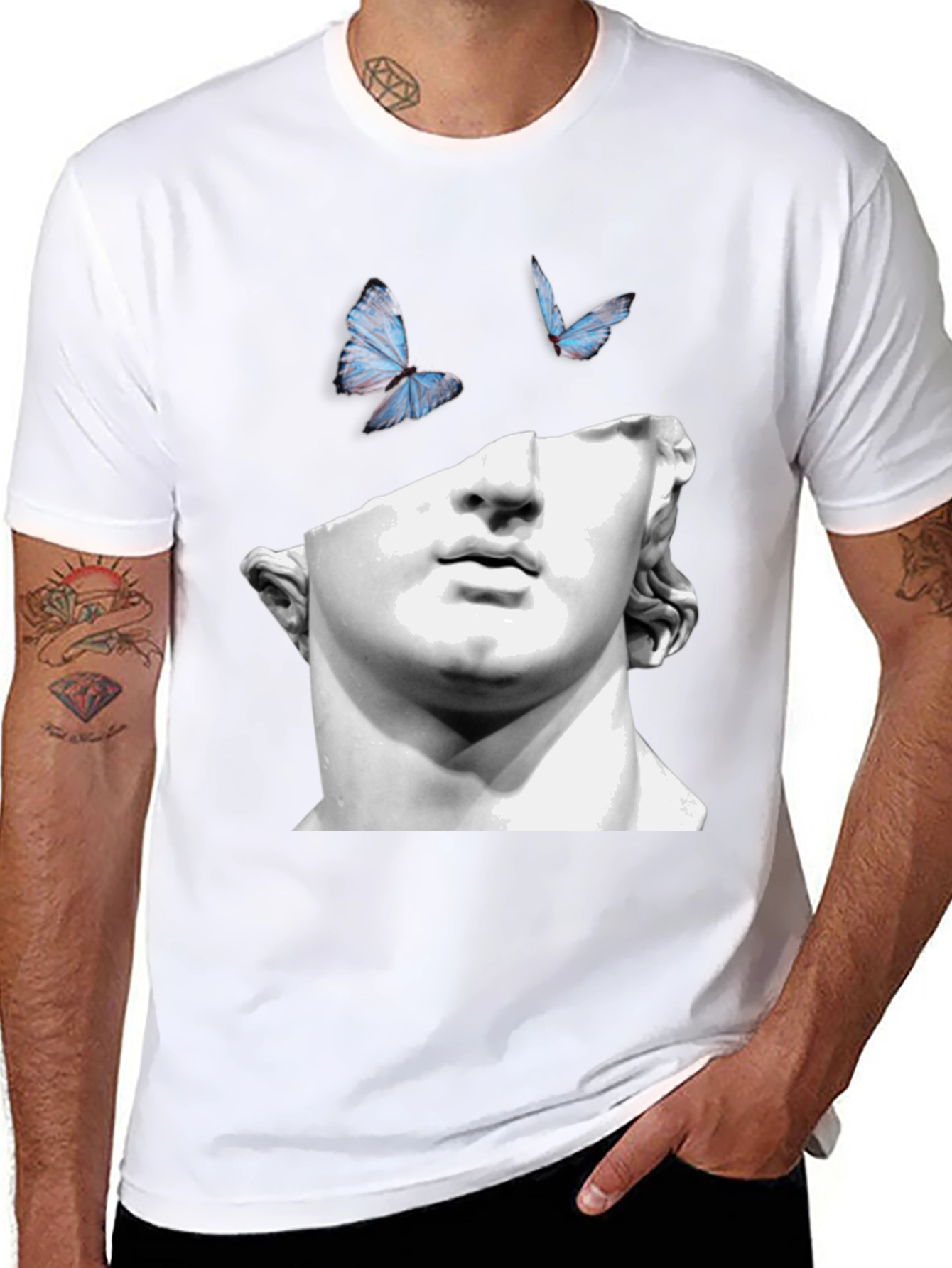 Sculpture & Butterfly Graphic Black T-Shirt