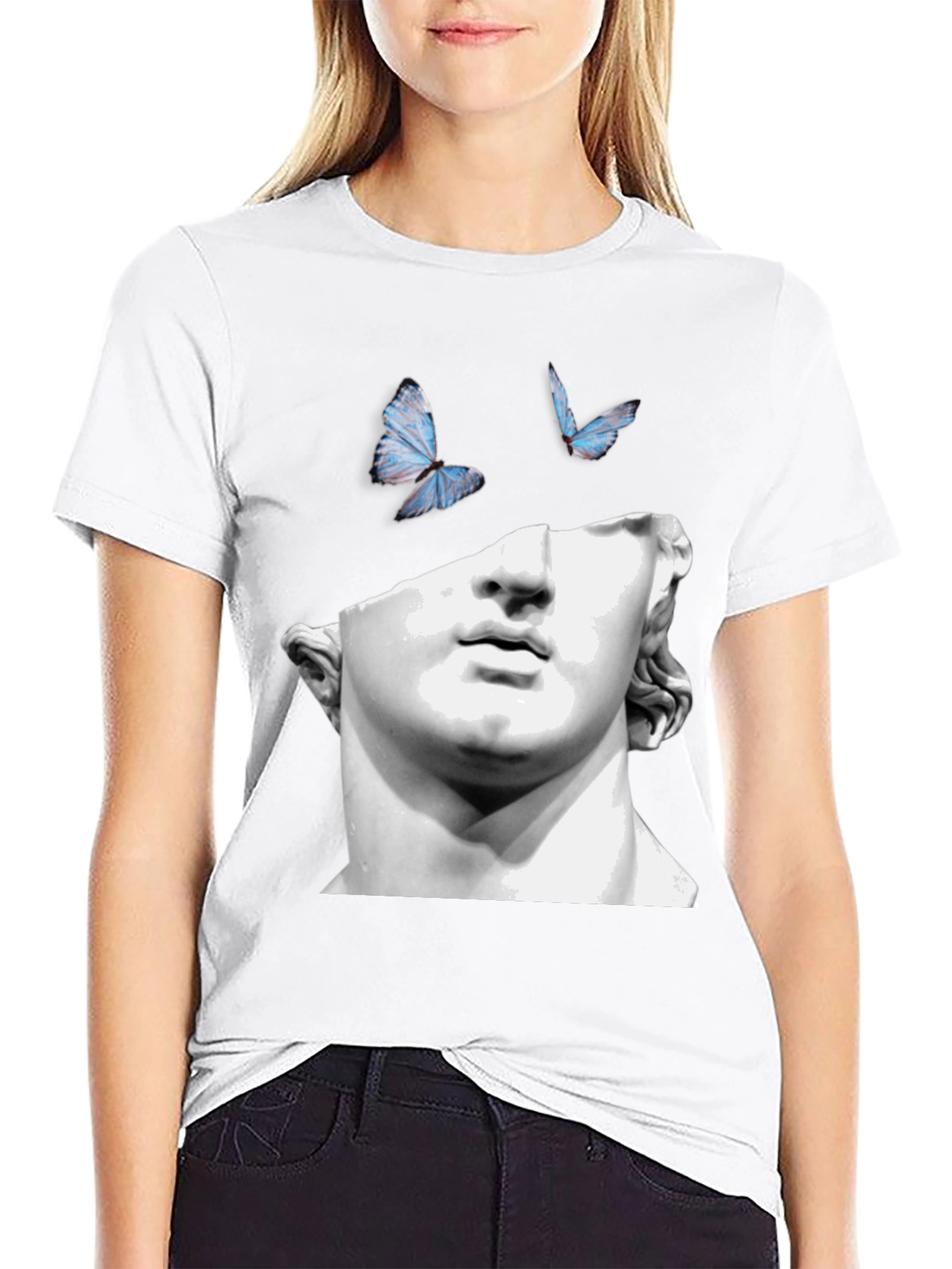 Sculpture & Butterfly Graphic Black T-Shirt