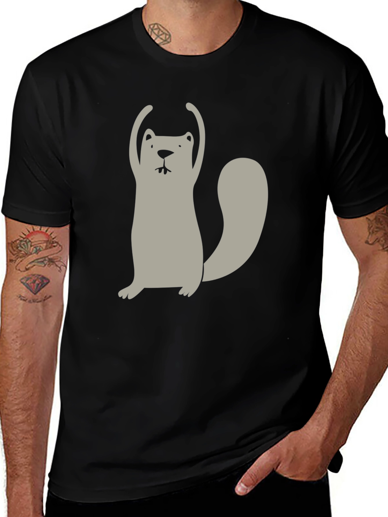Funny Cartoon Beaver Black T-Shirt