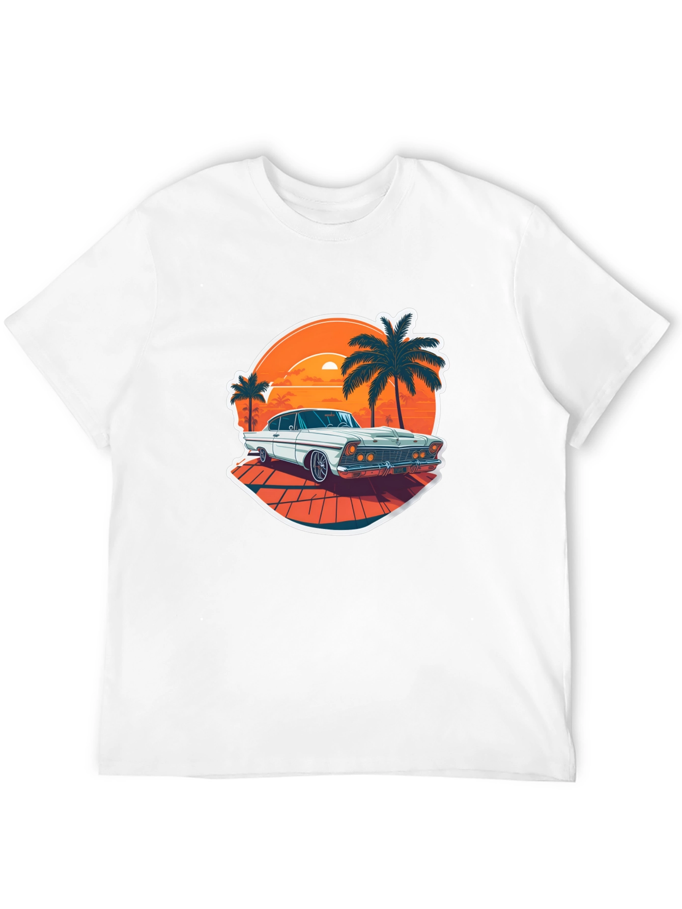 Retro Car & Palm Tree Graphic Tee - Black