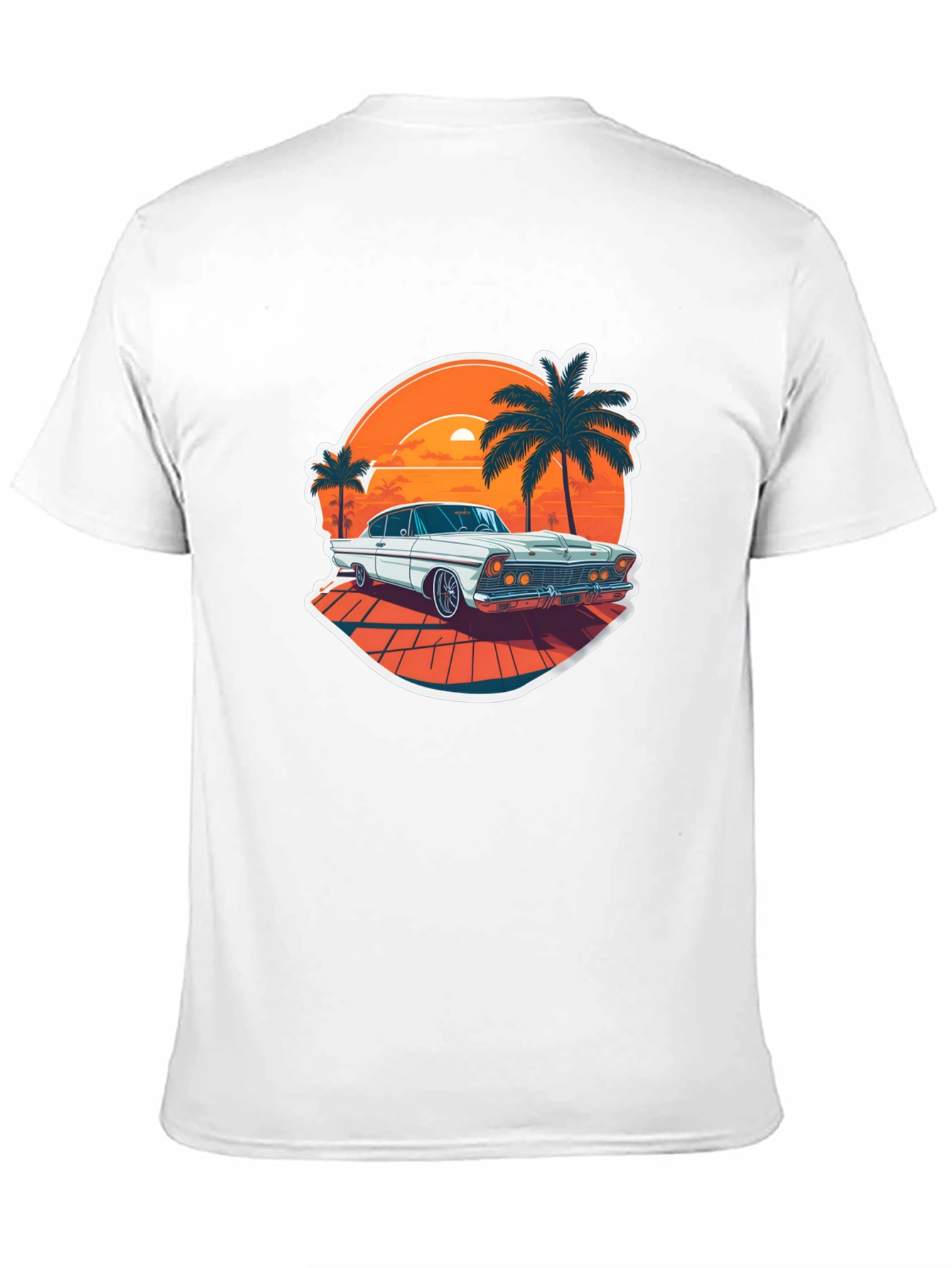 Retro Car & Palm Tree Graphic Tee - Black