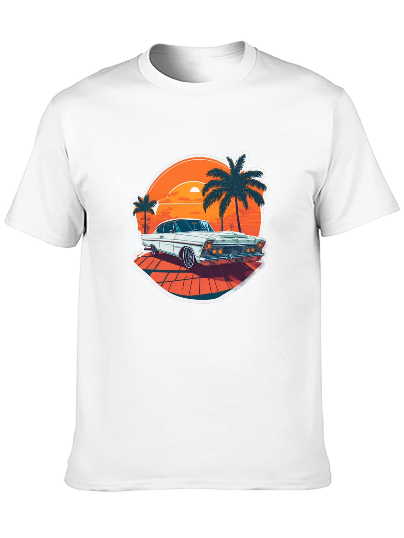 Retro Car & Palm Tree Graphic Tee - Black
