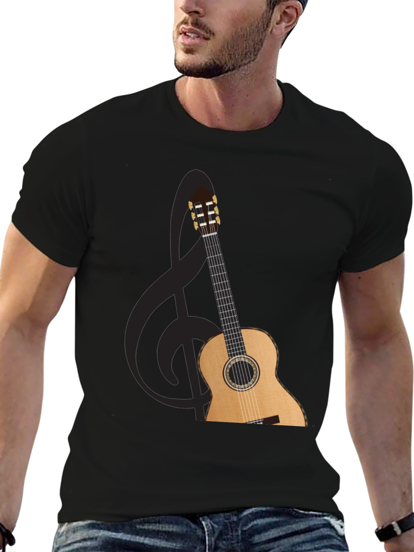 Guitar and Treble Clef Graphic T-Shirt