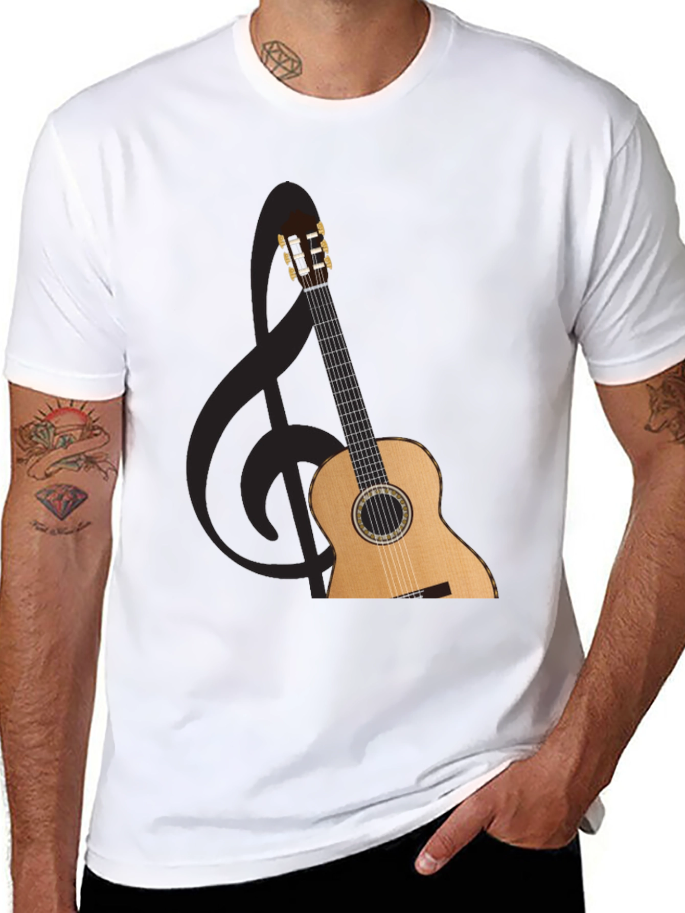 Guitar and Treble Clef Graphic T-Shirt