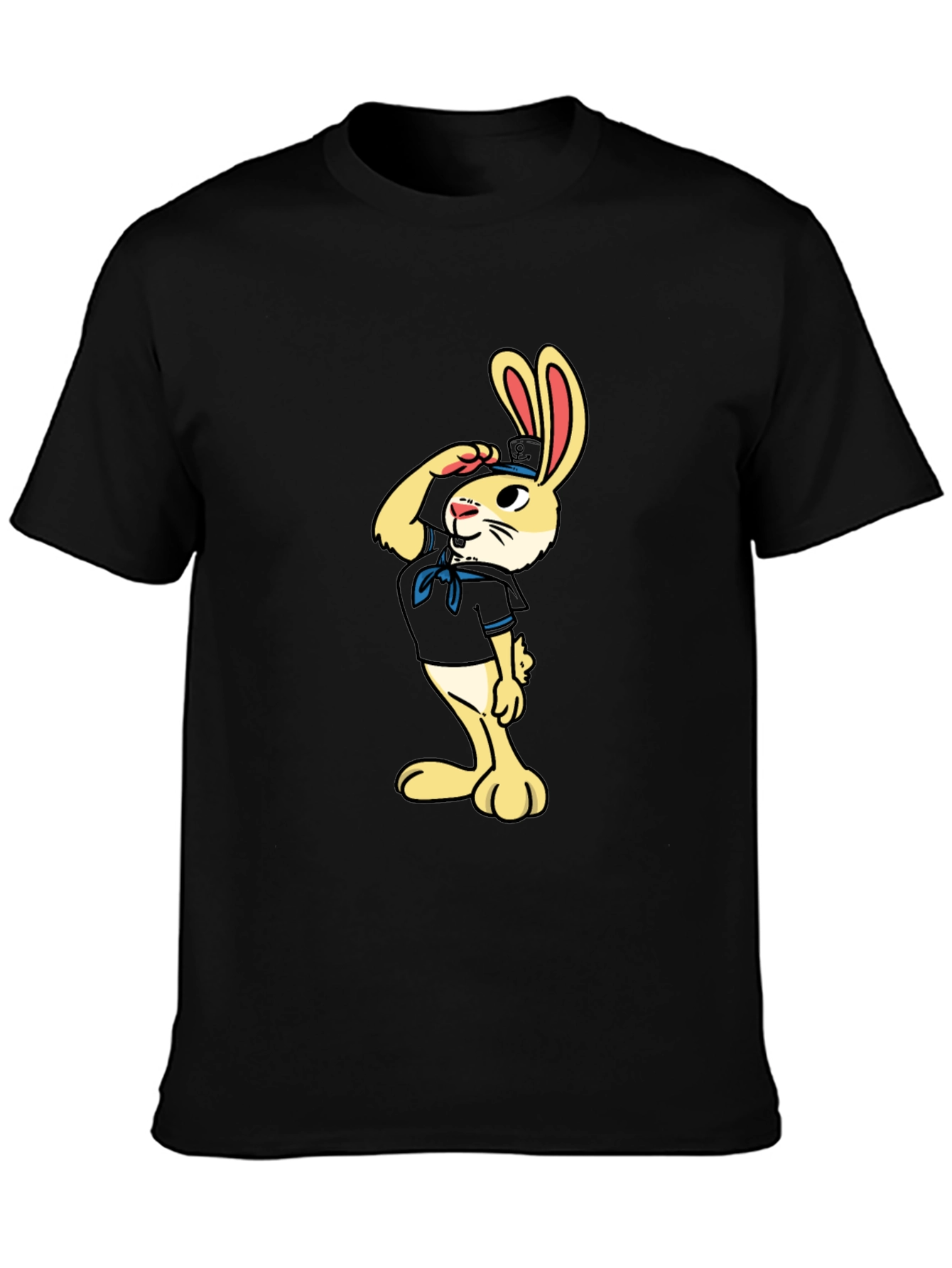 Sailor Rabbit Graphic Tee - Black Cotton T-Shirt