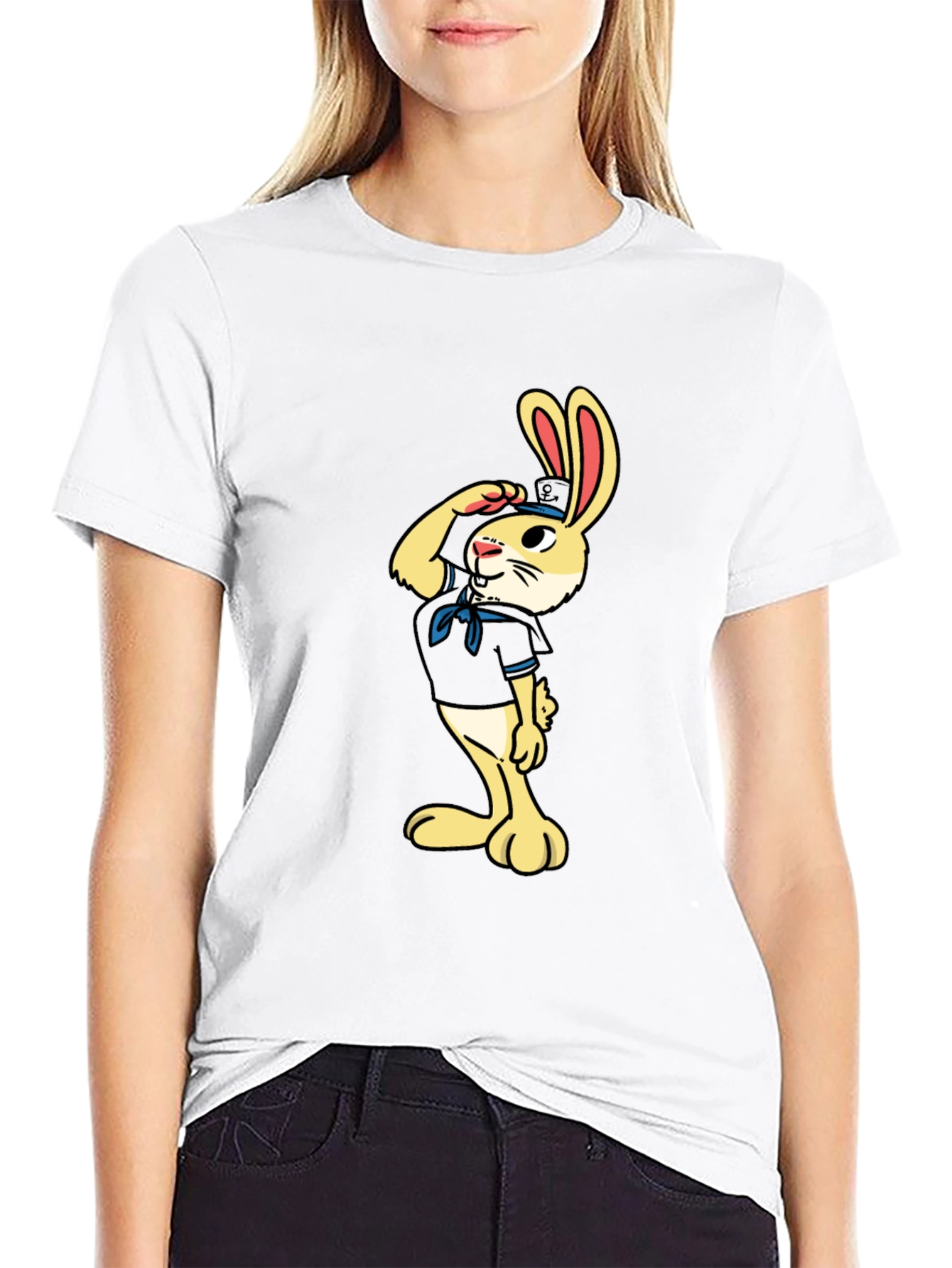 Sailor Rabbit Graphic Tee - Black Cotton T-Shirt