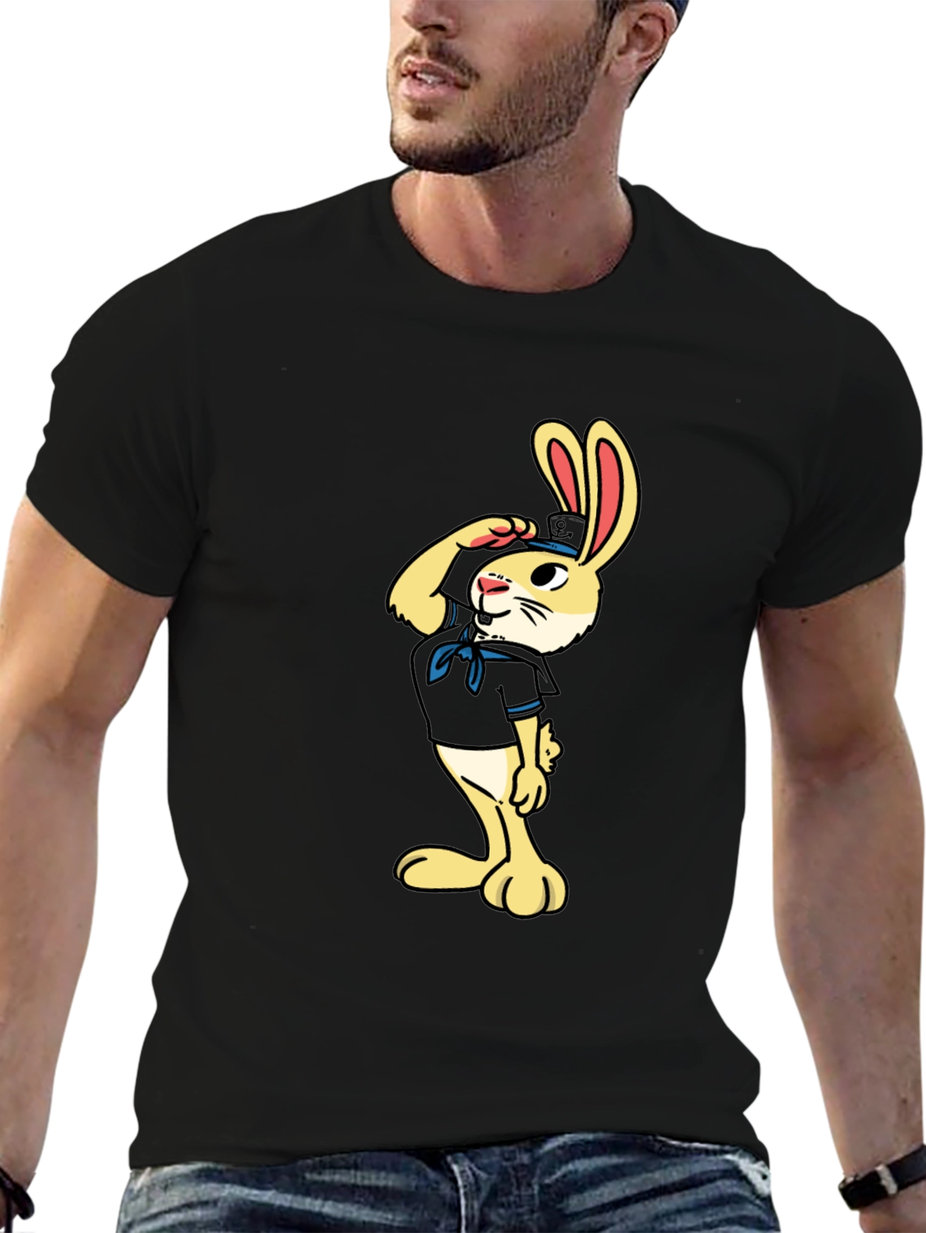 Sailor Rabbit Graphic Tee - Black Cotton T-Shirt