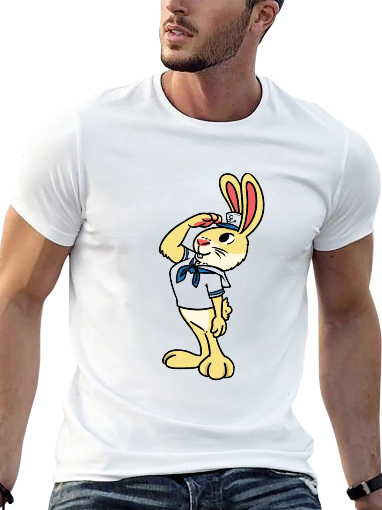 Sailor Rabbit Graphic Tee - Black Cotton T-Shirt
