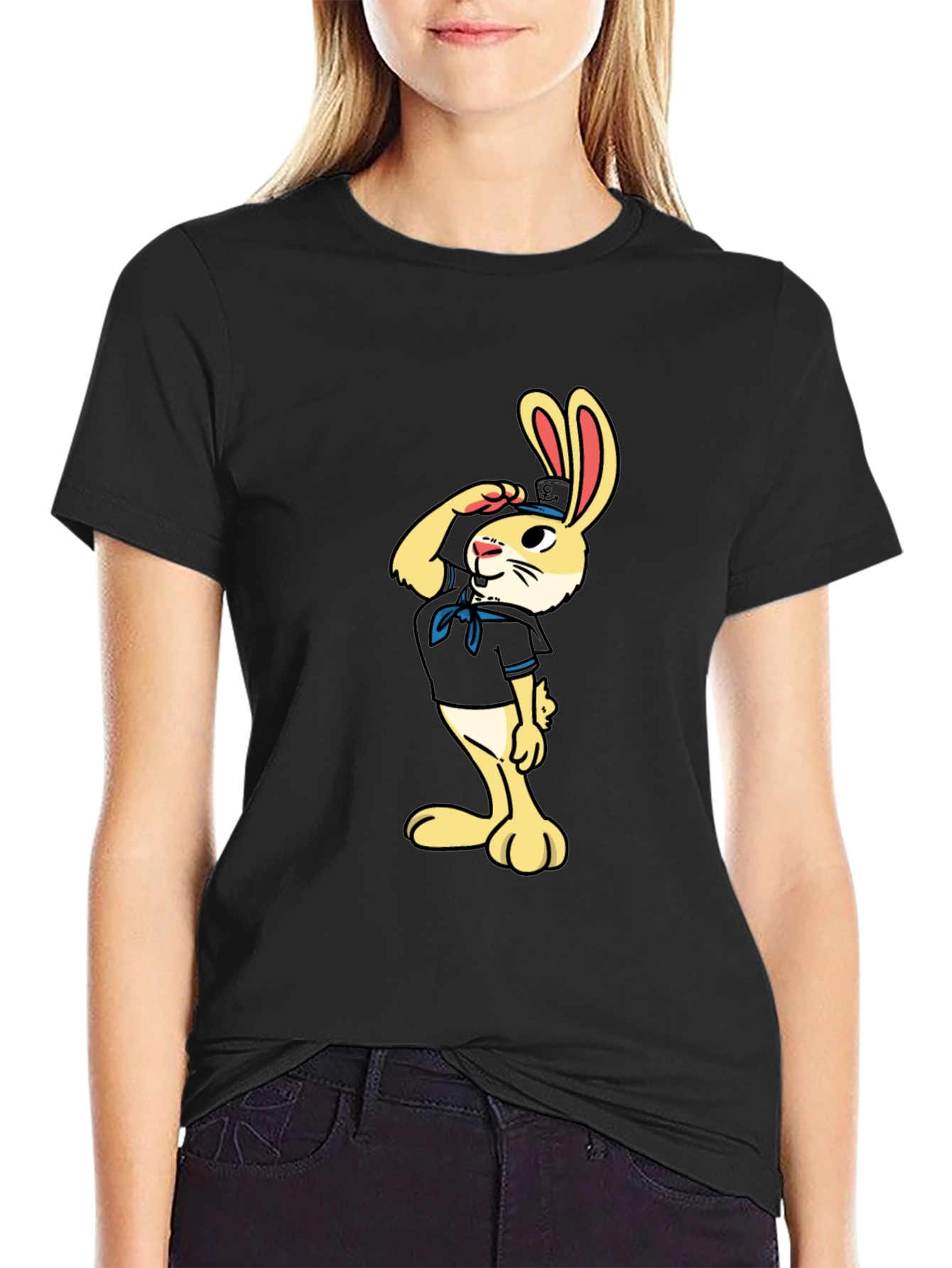 Sailor Rabbit Graphic Tee - Black Cotton T-Shirt
