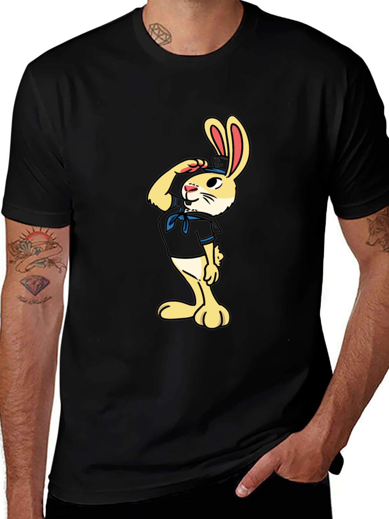 Sailor Rabbit Graphic Tee - Black Cotton T-Shirt