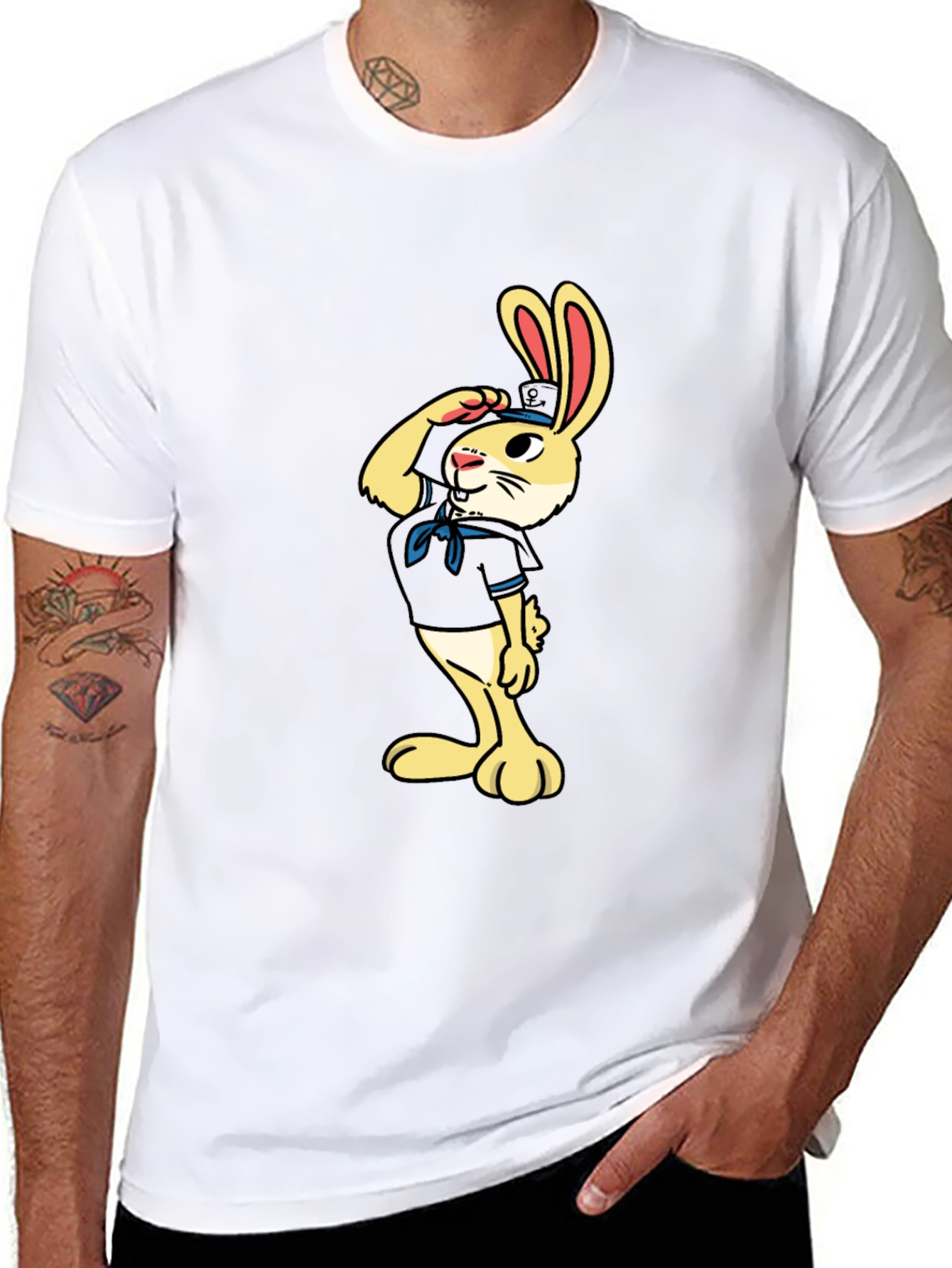 Sailor Rabbit Graphic Tee - Black Cotton T-Shirt