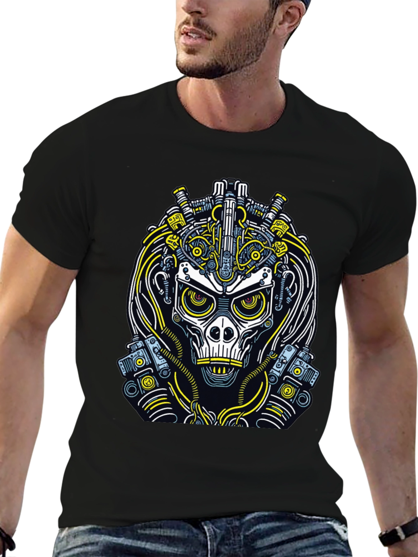 Cyberpunk Skull Graphic T-Shirt