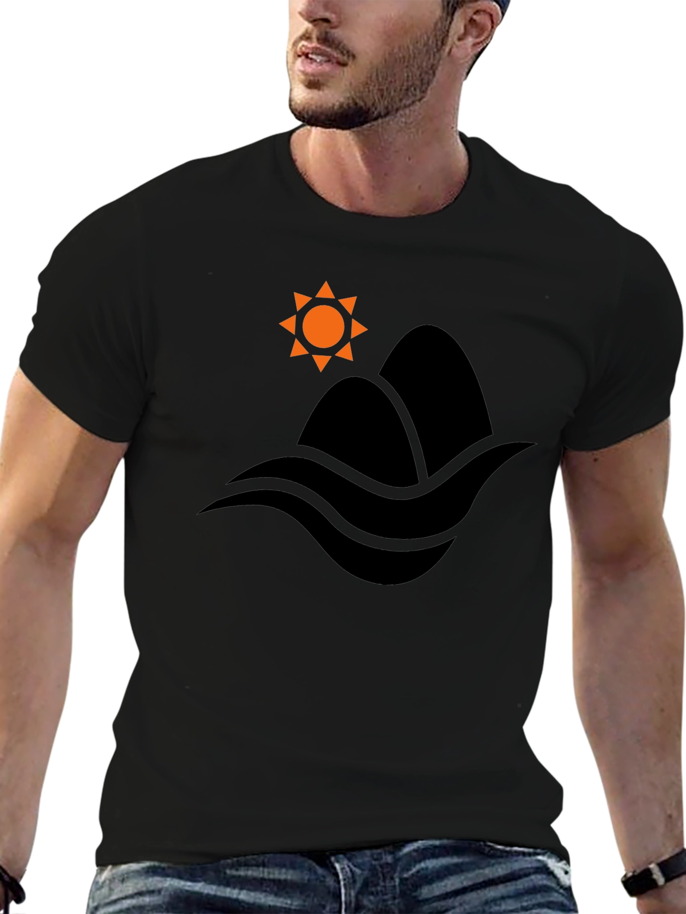Mountain & Waves Graphic Black T-Shirt