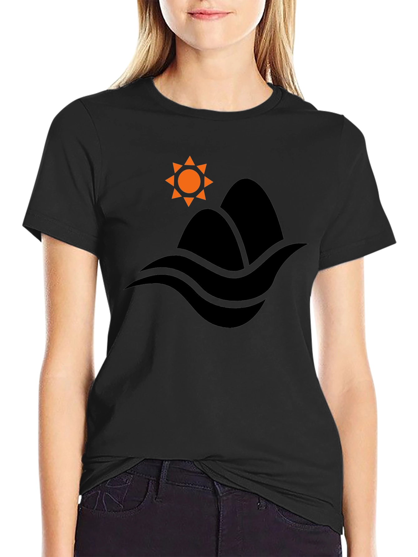 Mountain & Waves Graphic Black T-Shirt