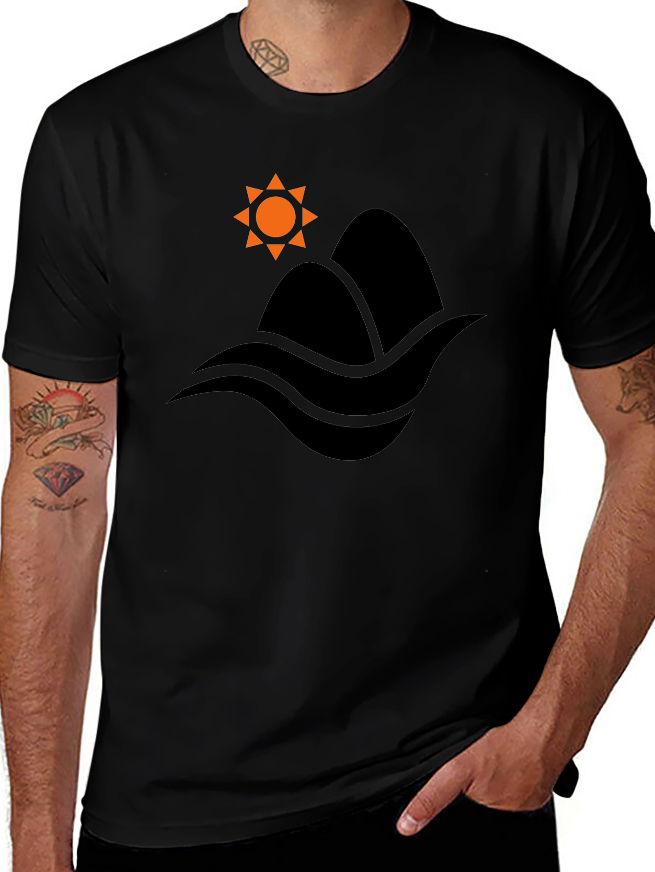 Mountain & Waves Graphic Black T-Shirt