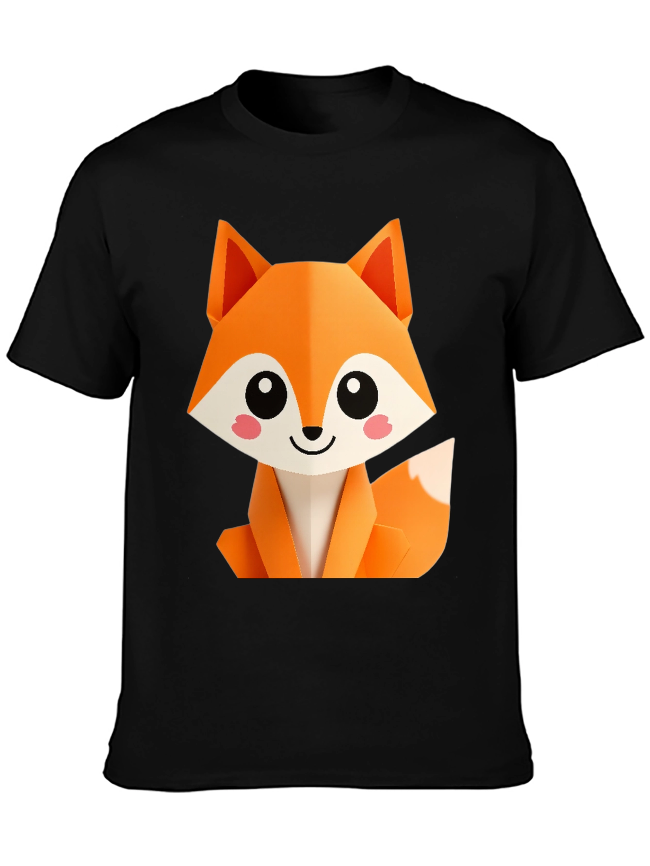 Cute Origami Fox Graphic Tee - Black