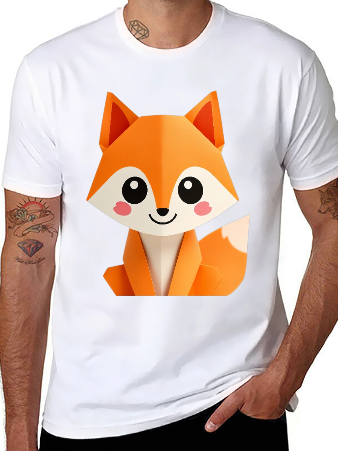 Cute Origami Fox Graphic Tee - Black