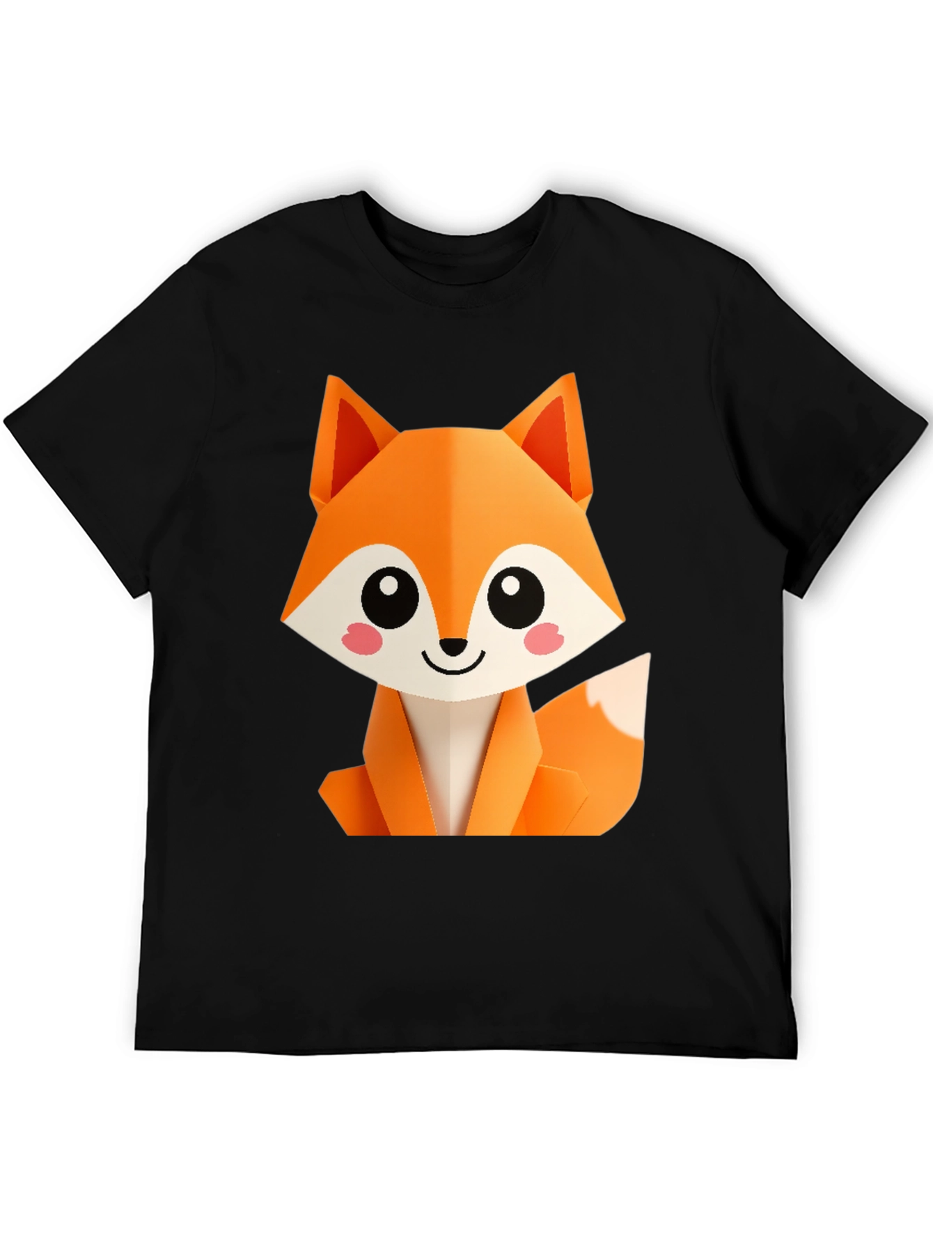 Cute Origami Fox Graphic Tee - Black