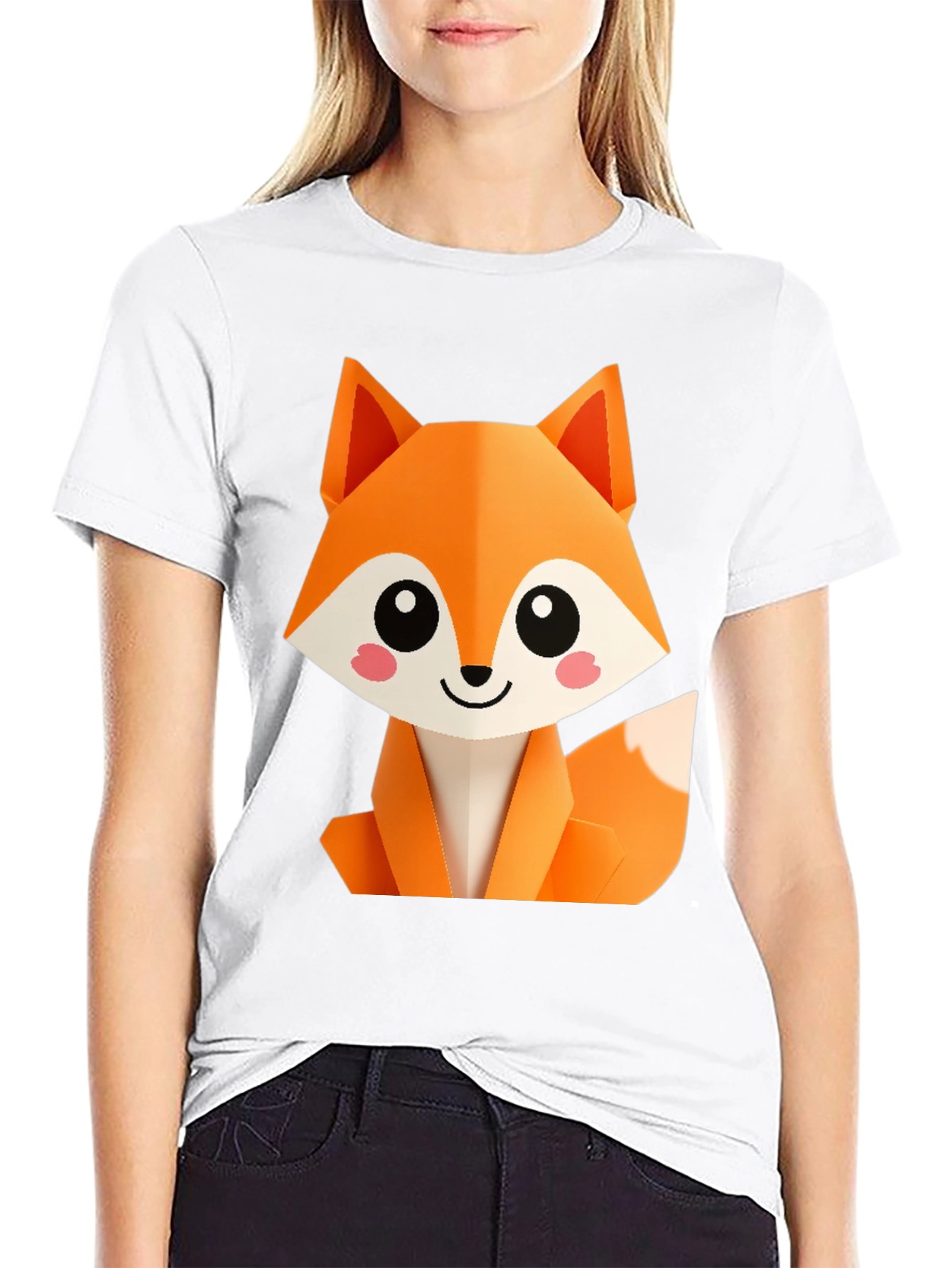 Cute Origami Fox Graphic Tee - Black