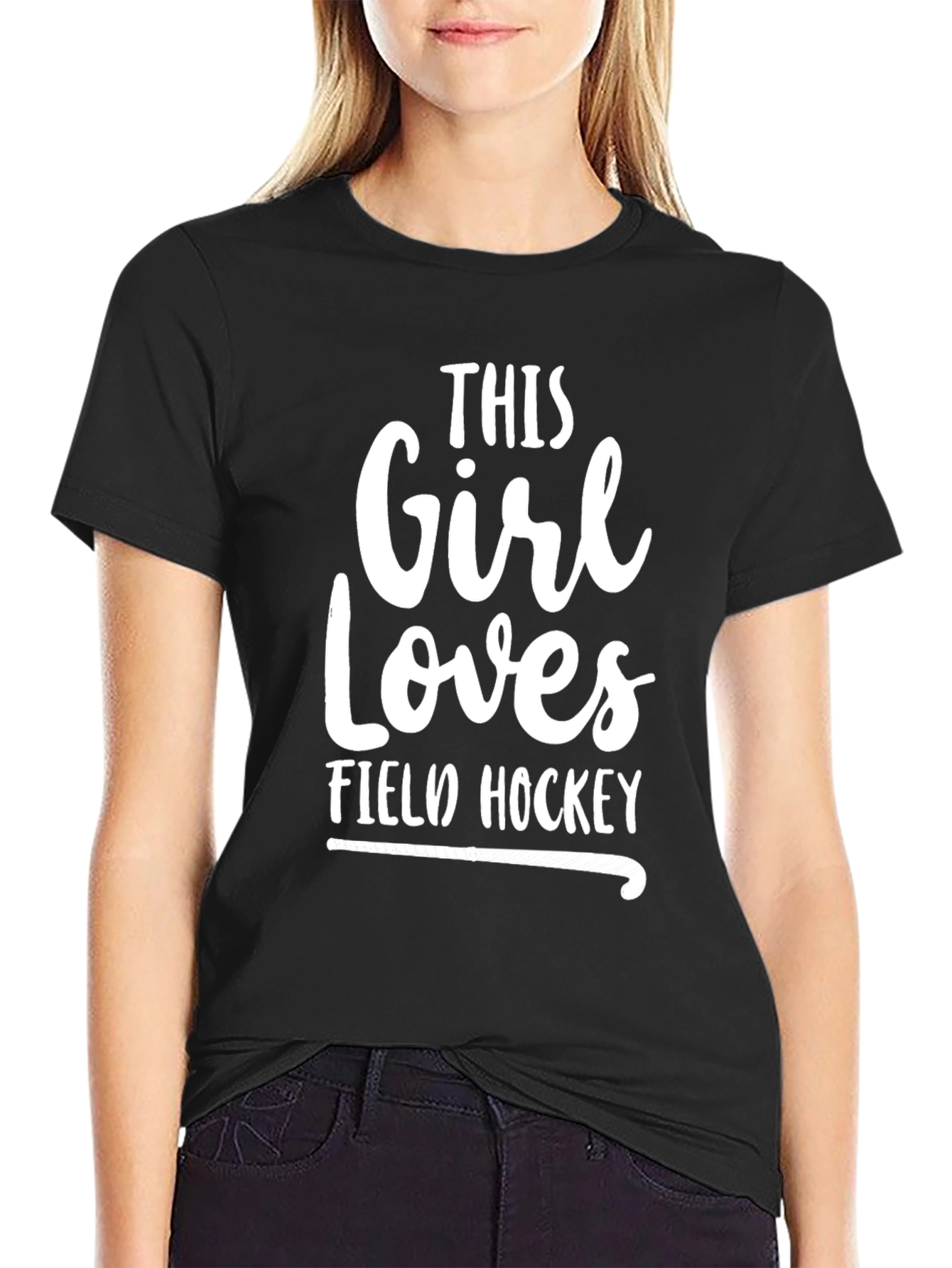This Girl Loves Field Hockey T-Shirt Black Cotton