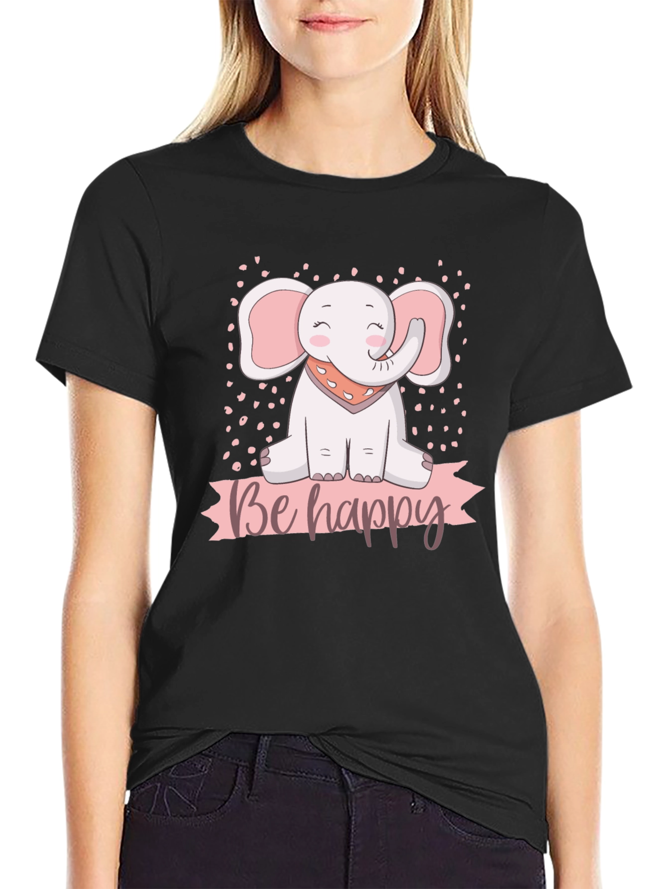 Be Happy Elephant Graphic T-Shirt