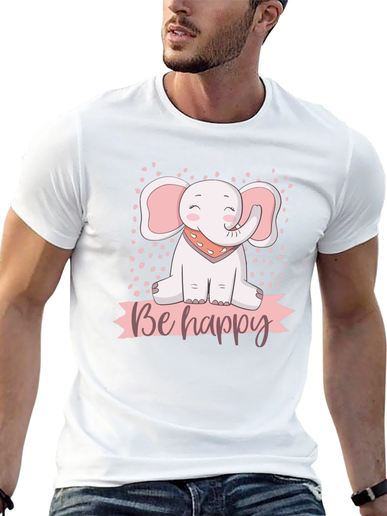 Be Happy Elephant Graphic T-Shirt