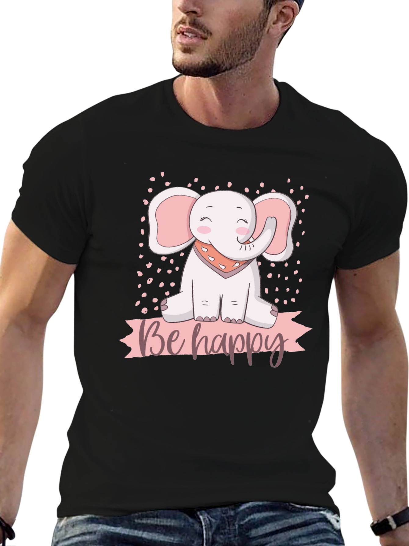 Be Happy Elephant Graphic T-Shirt