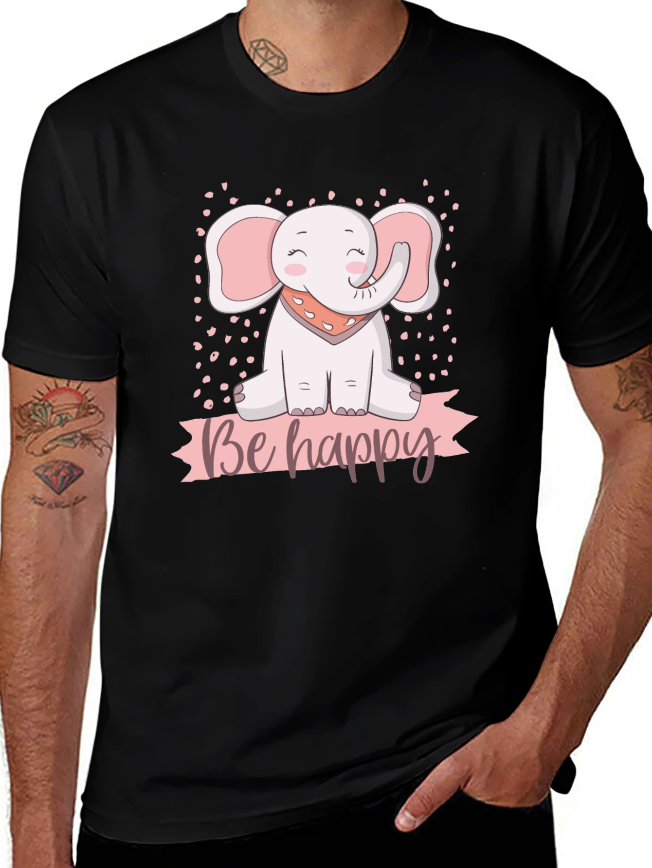 Be Happy Elephant Graphic T-Shirt
