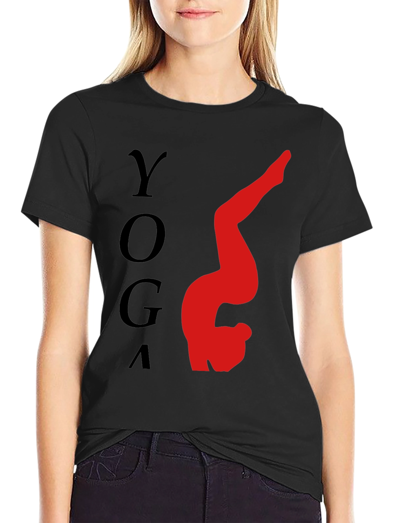 Yoga Pose Graphic Tee - Relaxed Fit Black T-Shirt