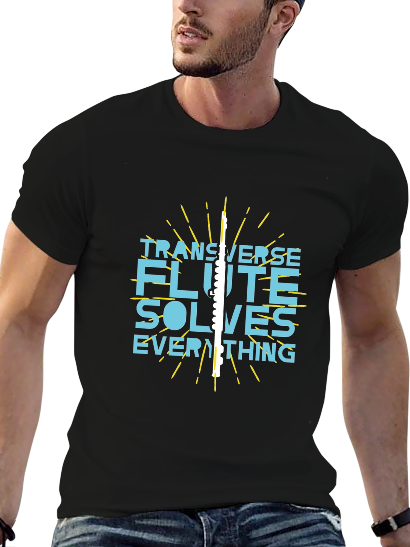 Transverse Flute Solves Everything Black Graphic Tee