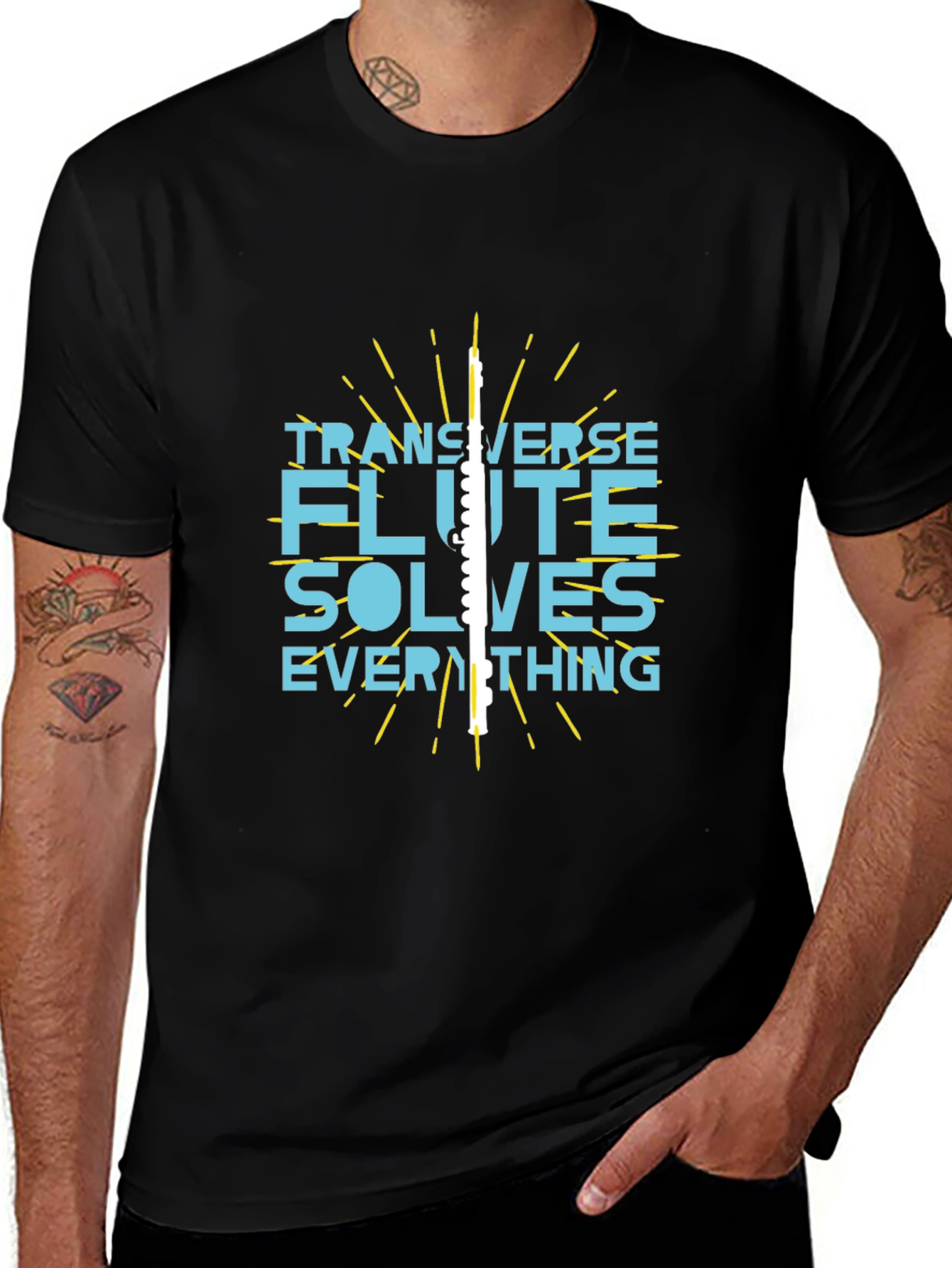 Transverse Flute Solves Everything Black Graphic Tee