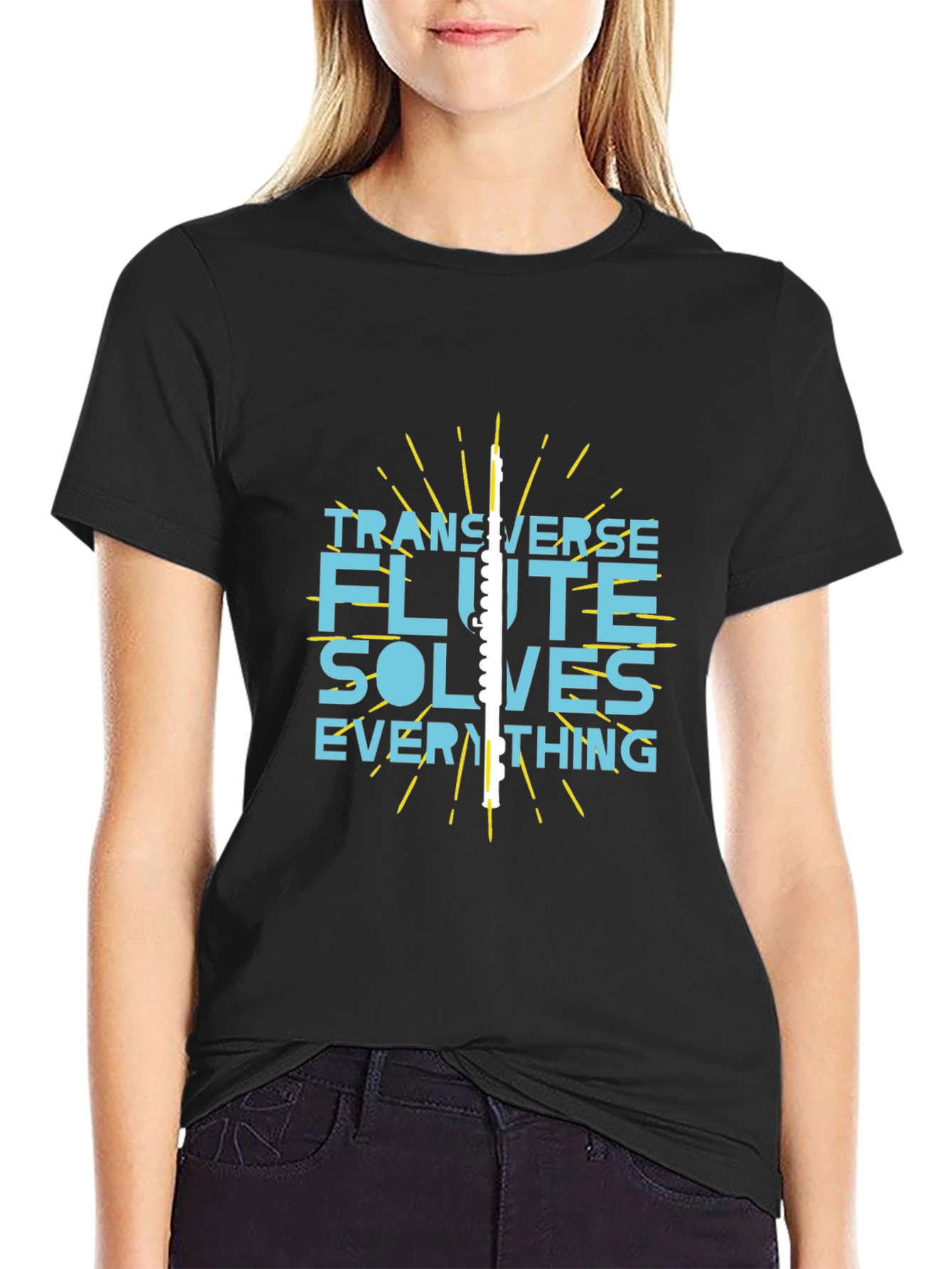 Transverse Flute Solves Everything Black Graphic Tee