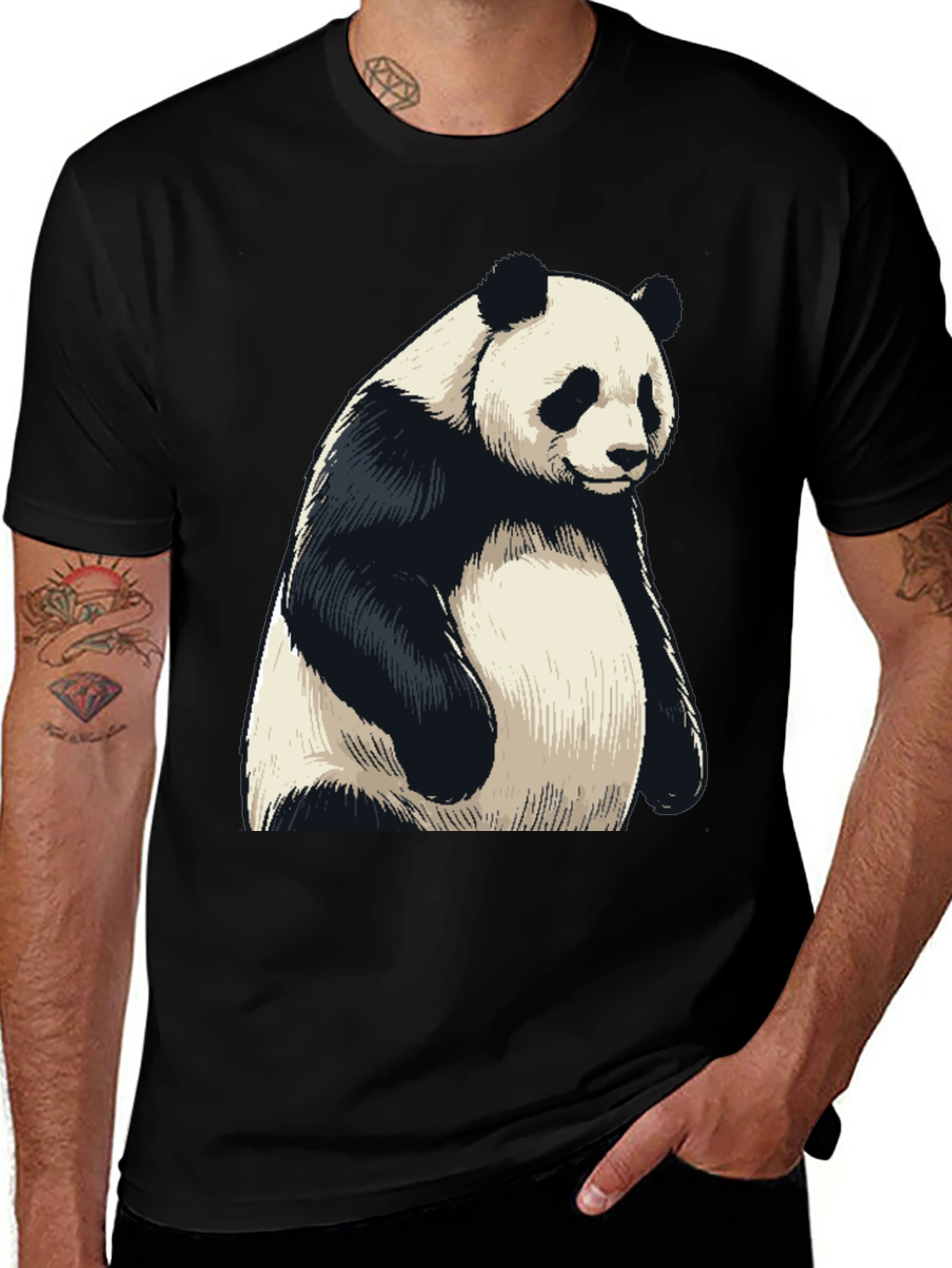 Mens Black Panda Graphic T-Shirt