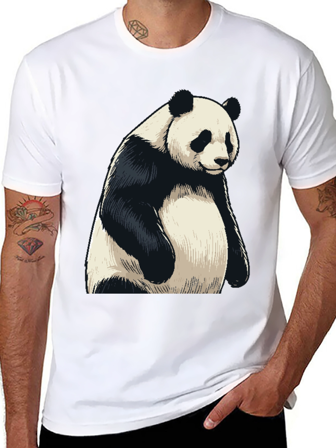 Mens Black Panda Graphic T-Shirt