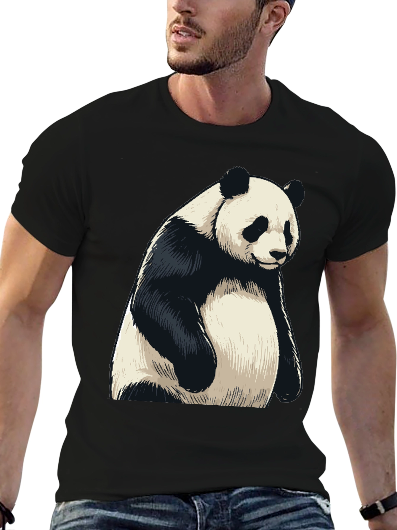 Mens Black Panda Graphic T-Shirt