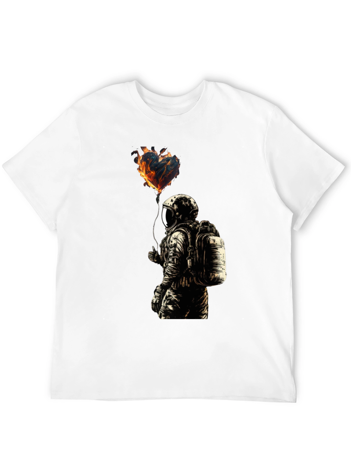 Flaming Heart Astronaut Graphic Tee - Black