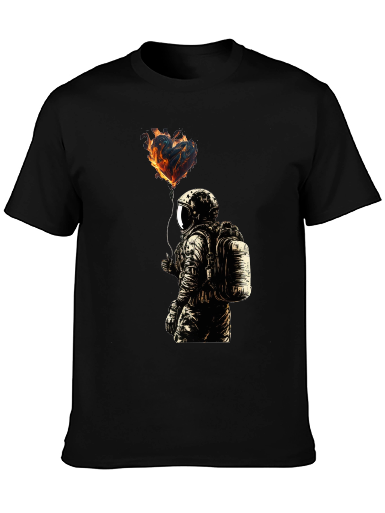 Flaming Heart Astronaut Graphic Tee - Black