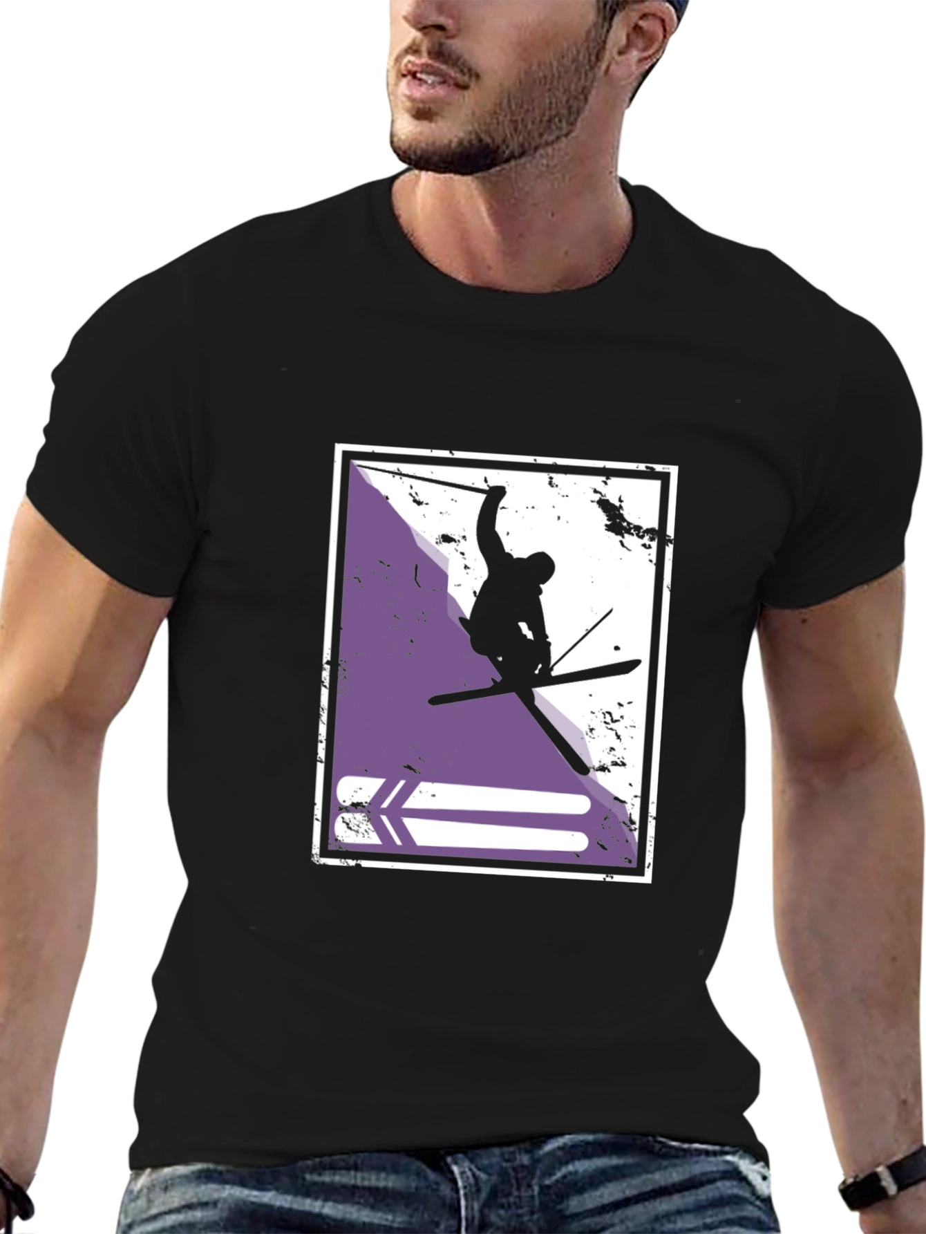 Ski Jumper Graphic T-Shirt - Stylish Black Tee