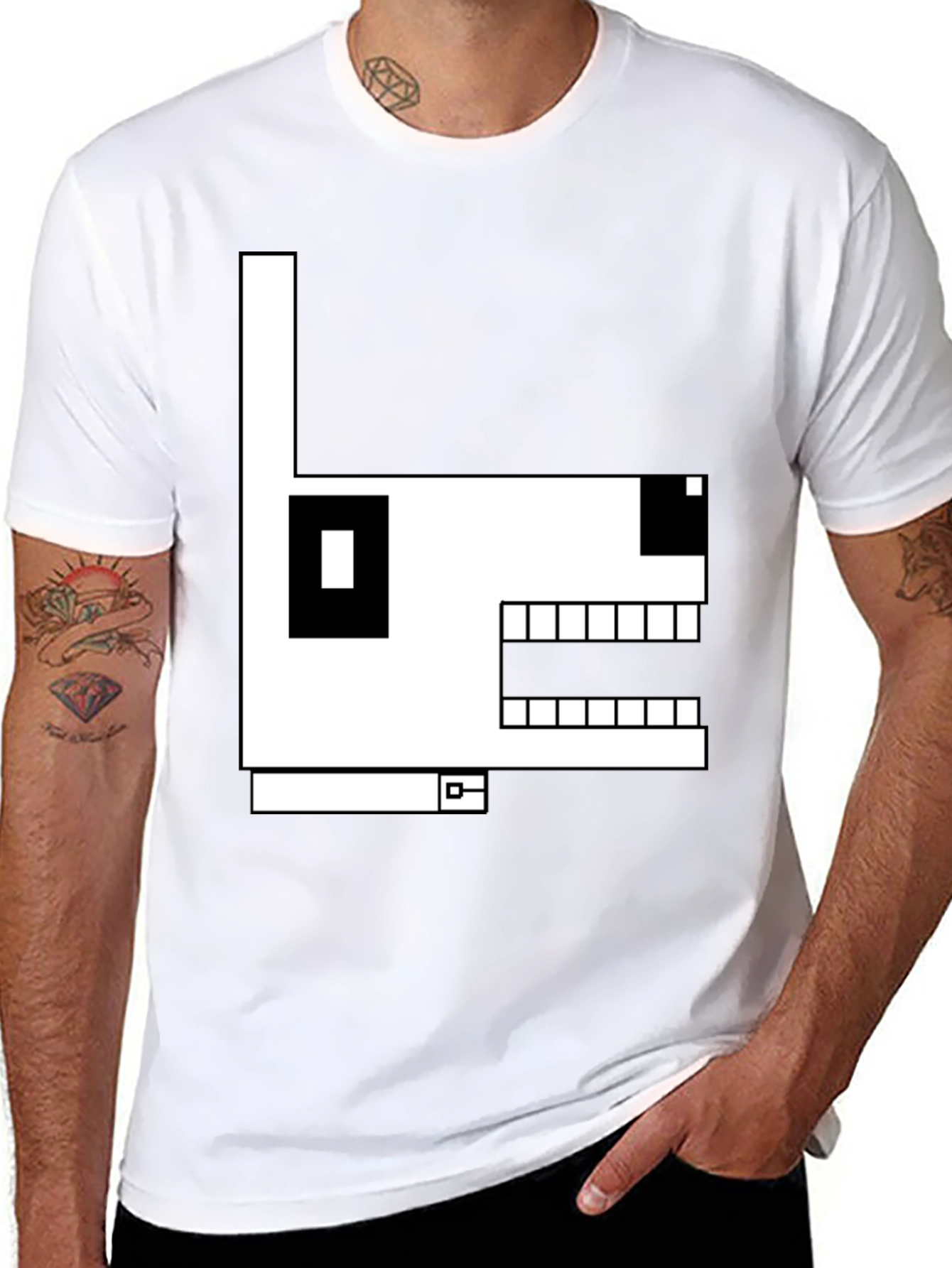 Geometric Dog Graphic T-Shirt - Black