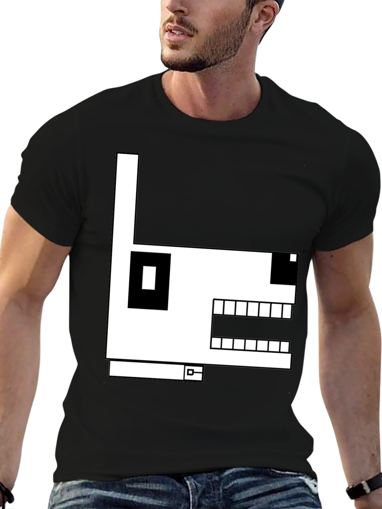 Geometric Dog Graphic T-Shirt - Black