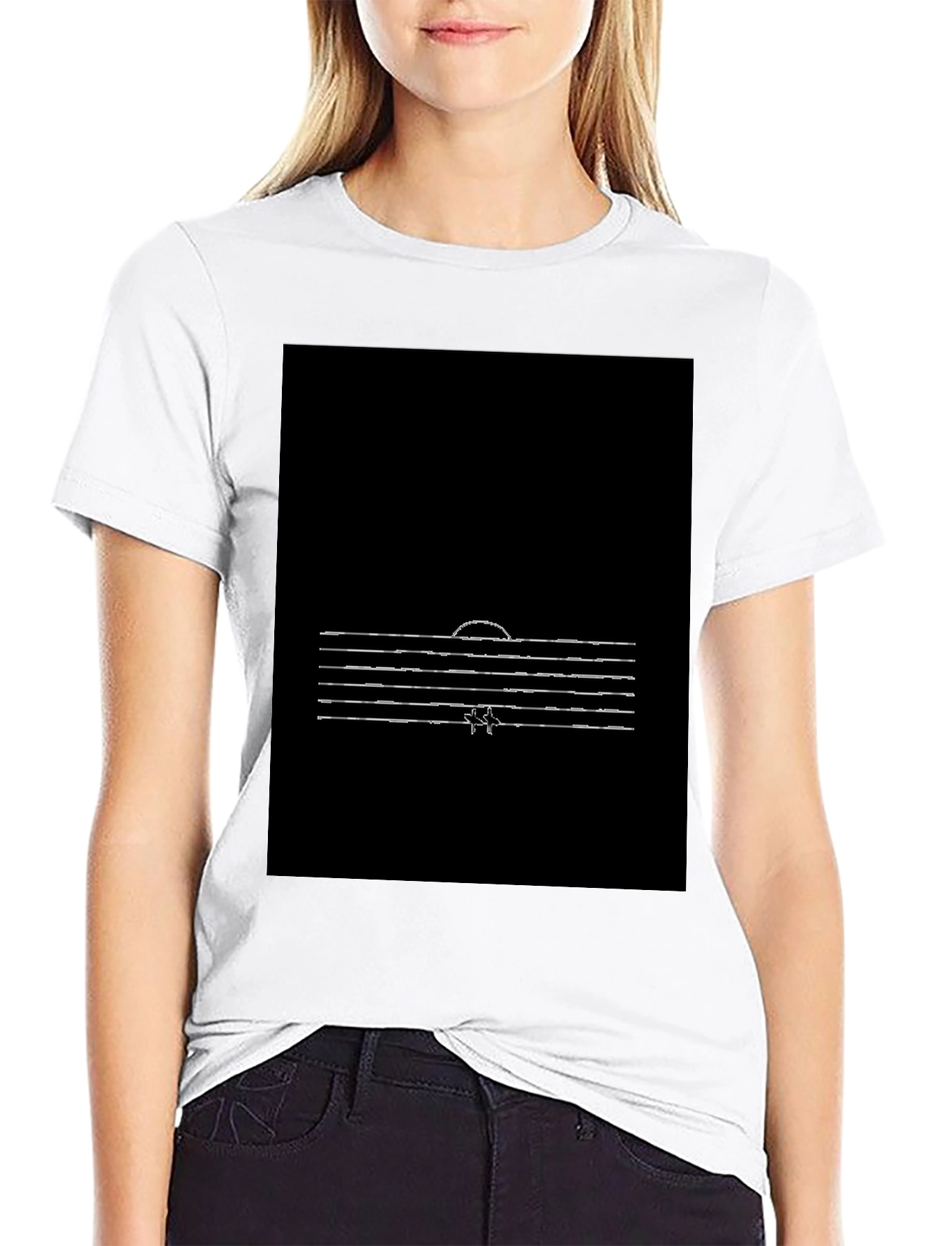 Minimalist Sunset Line Art Black T-Shirt