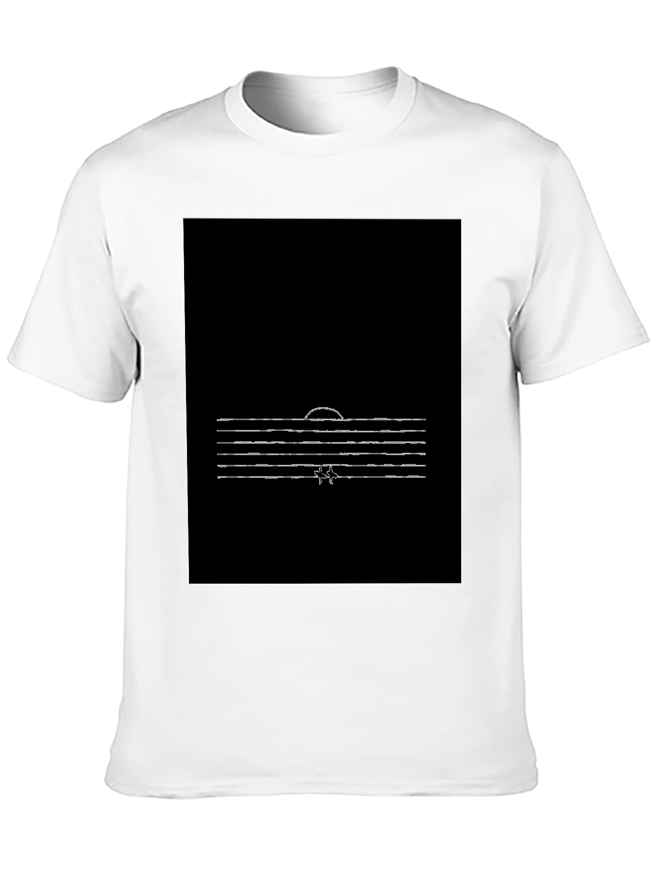 Minimalist Sunset Line Art Black T-Shirt