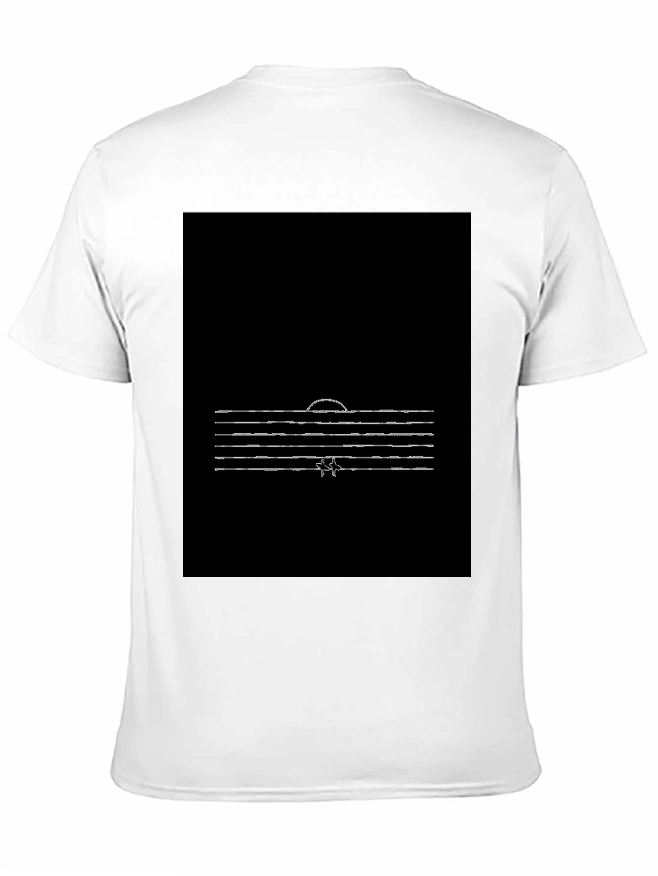 Minimalist Sunset Line Art Black T-Shirt