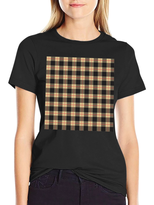 Plaid Pattern Black Casual T-Shirt