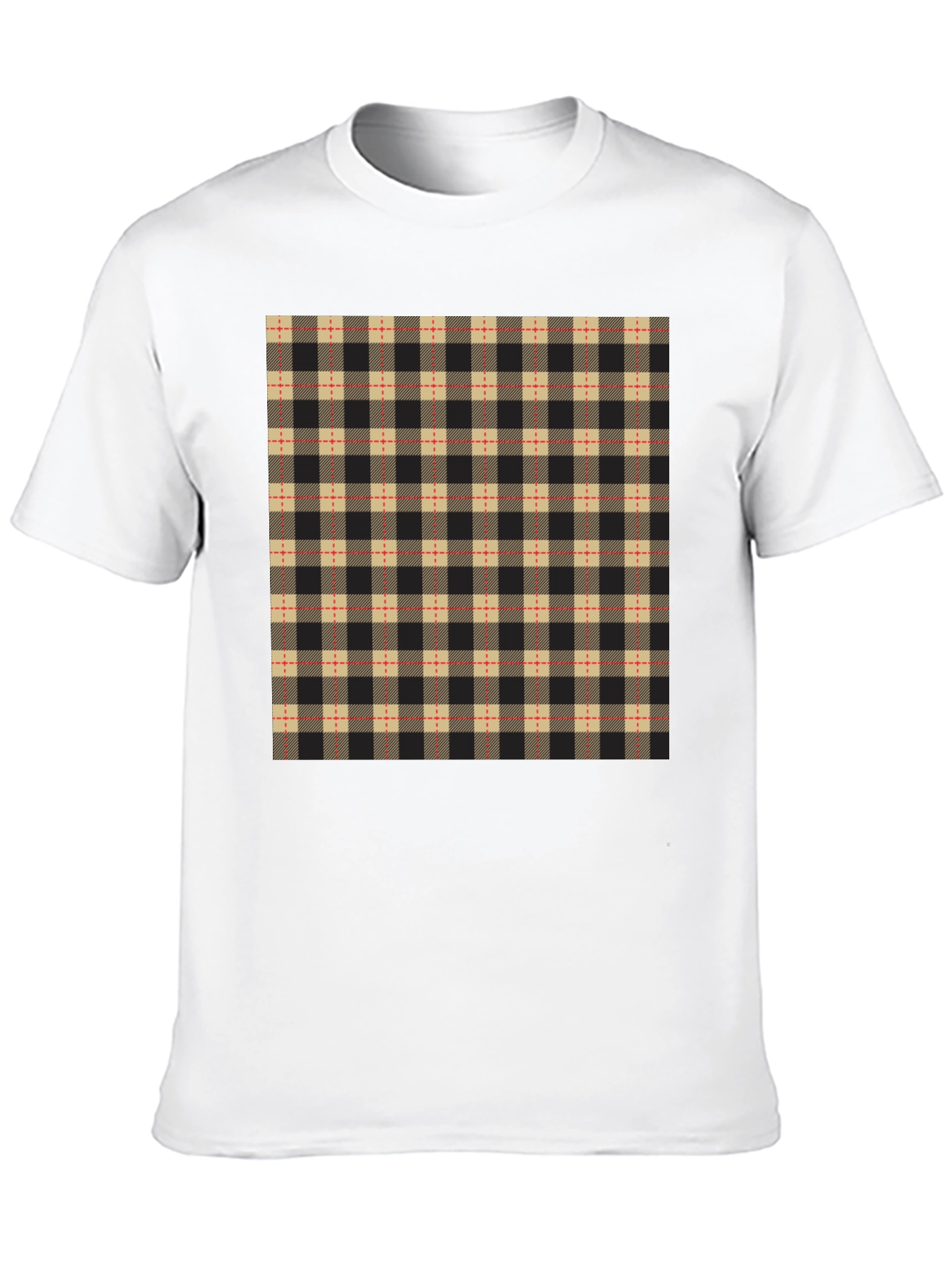 Plaid Pattern Black Casual T-Shirt