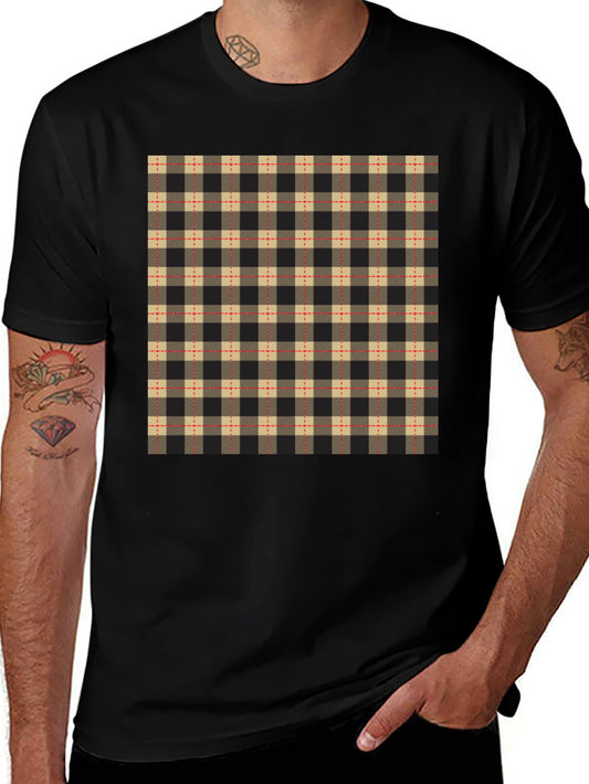 Plaid Pattern Black Casual T-Shirt