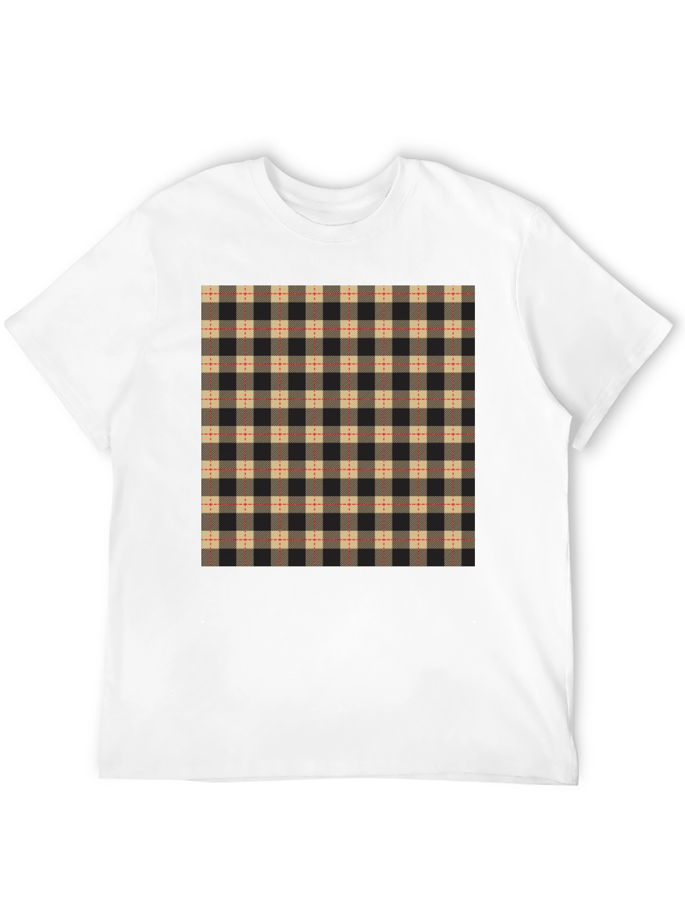 Plaid Pattern Black Casual T-Shirt