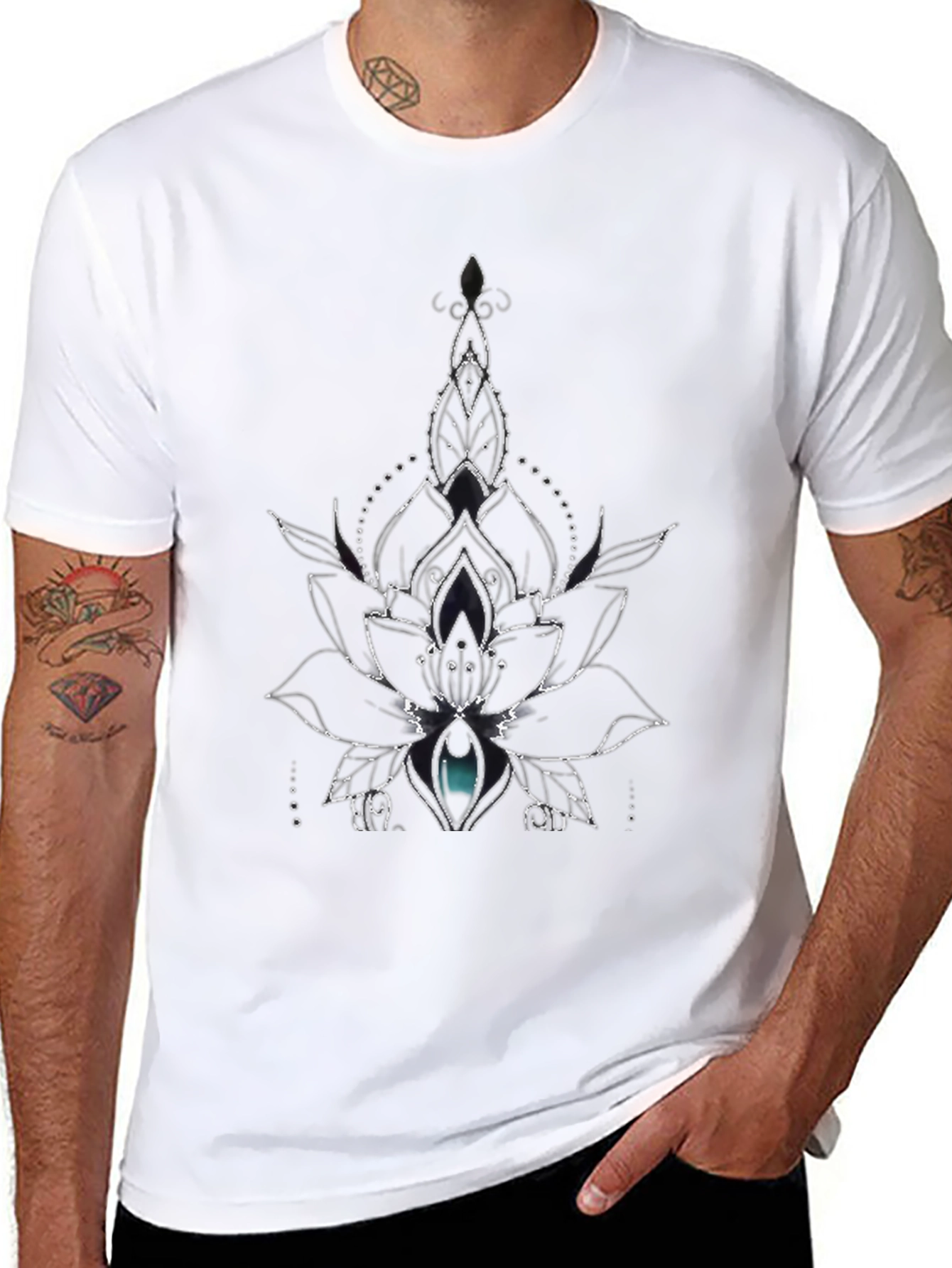Lotus Flower Graphic Tee - Black Cotton Blend