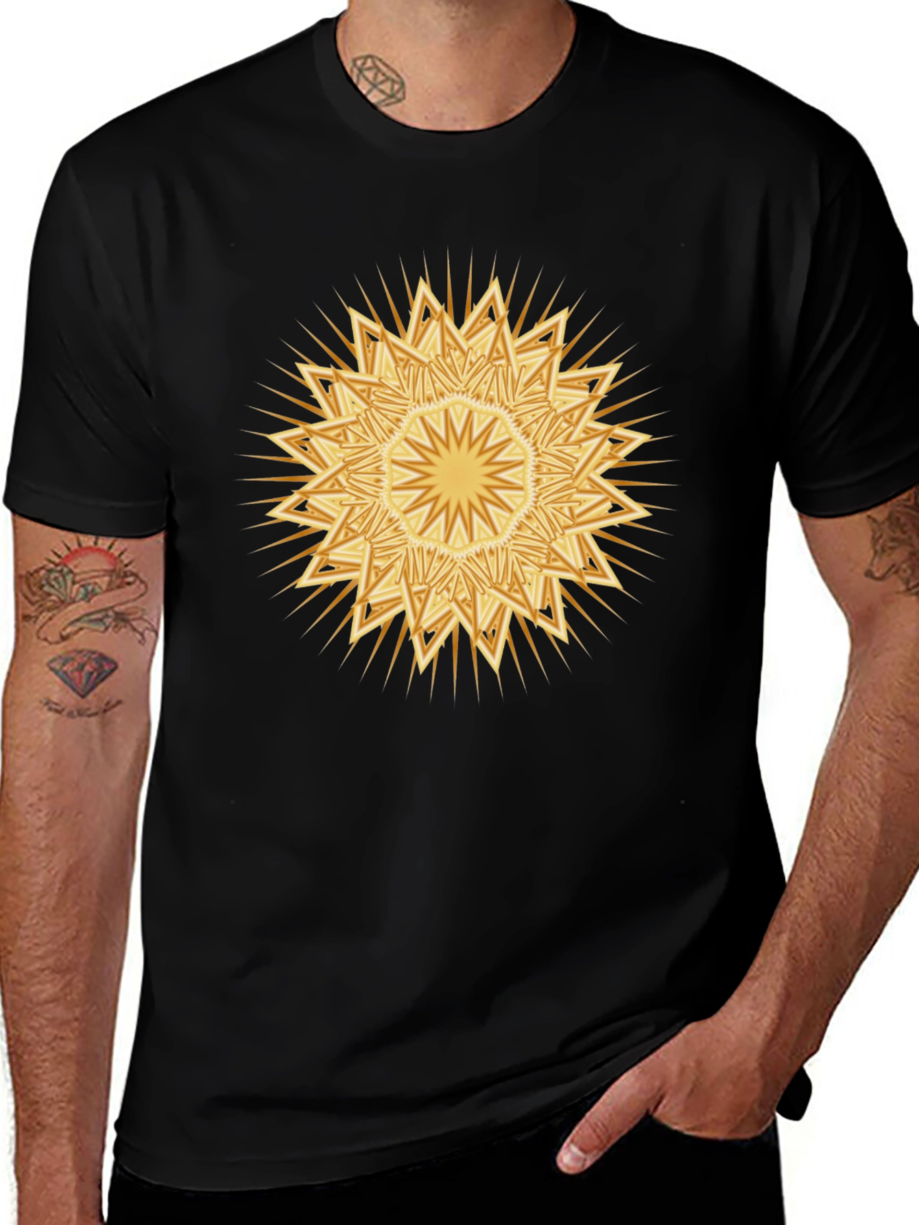Golden Mandala Graphic Black T-Shirt